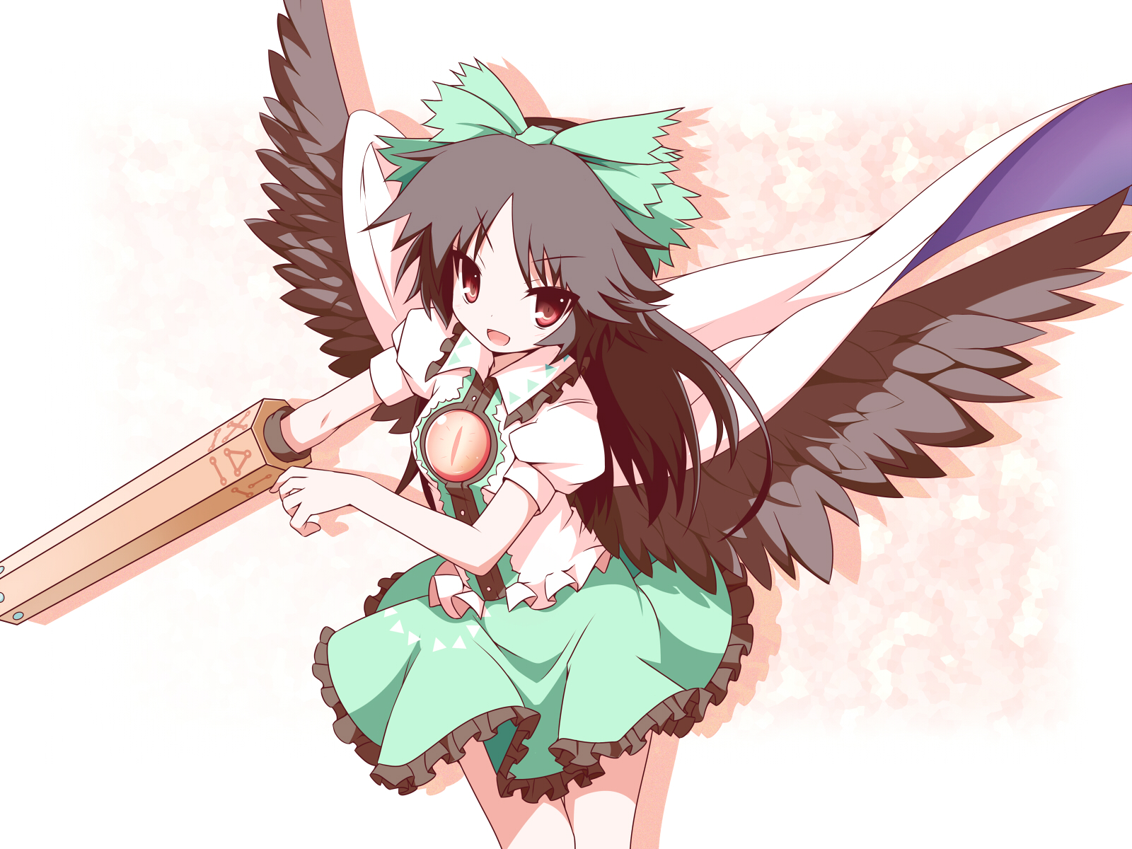 black_hair, long_hair, machily, red_eyes, reiuji_utsuho, ribbons, skirt, touhou