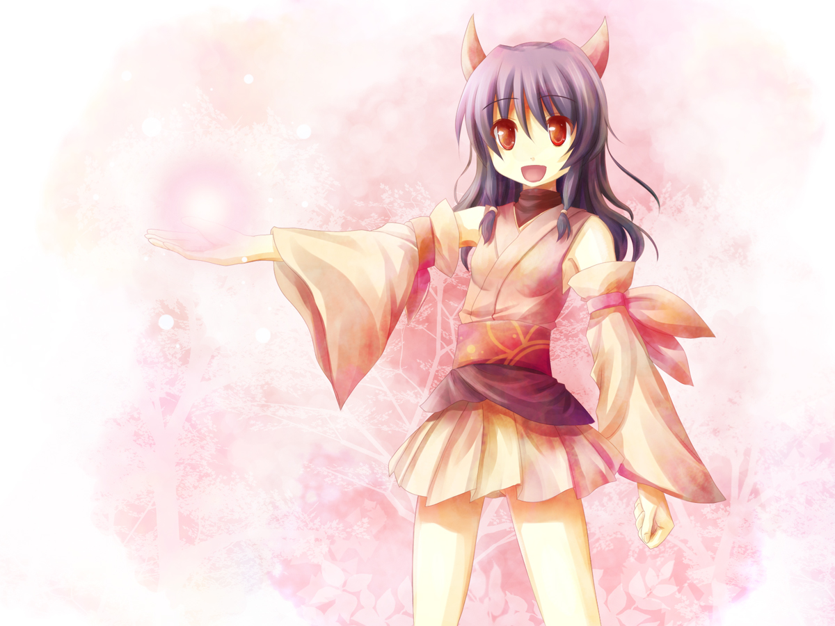 akashio_(loli_ace), animal_ears, japanese_clothes, naga, pink, red_eyes, ryuujin_naga