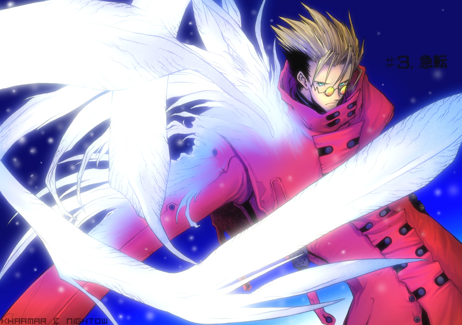 all_male, blonde_hair, green_eyes, male, short_hair, sunglasses, trigun, vash_the_stampede