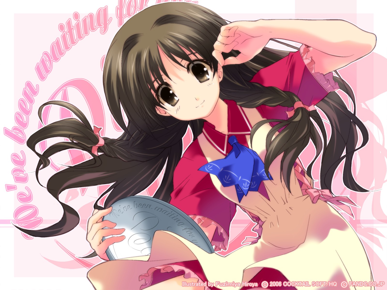 apron, braids, brown_eyes, brown_hair, f&c, kimishima_nana, long_hair, pia_carrot, pia_carrot_3, sasaki_mutsumi, waitress