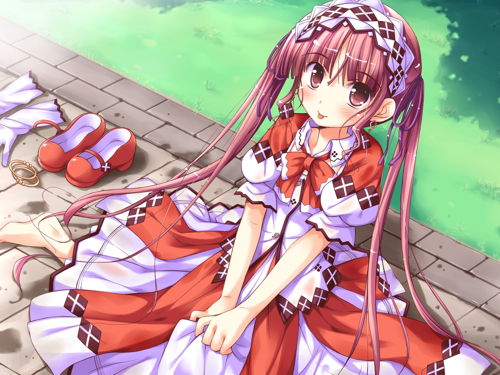 barefoot, blush, dress, game_cg, ko~cha, loli, long_hair, minette