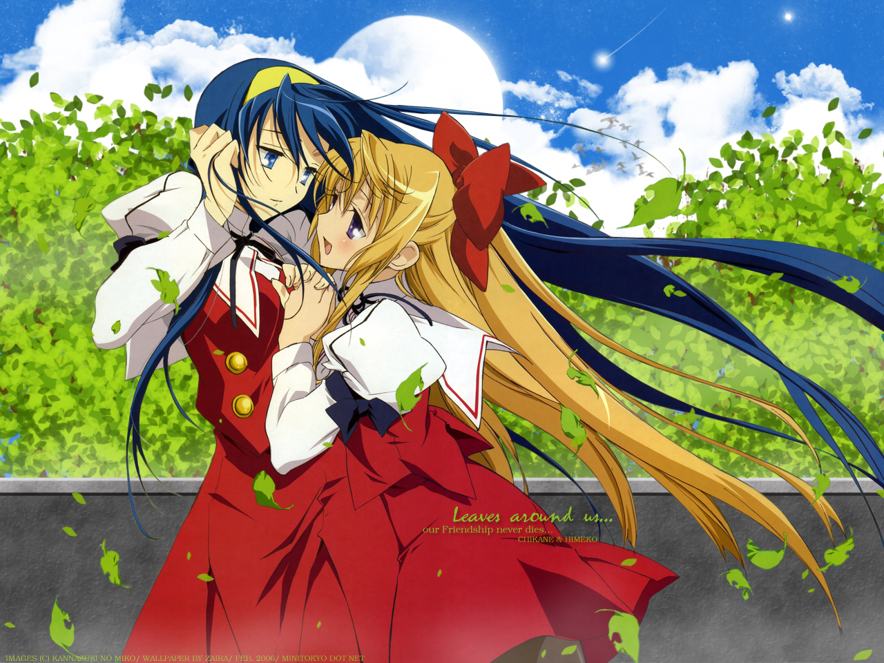 blonde_hair, blue_hair, himemiya_chikane, kannazuki_no_miko, kurusugawa_himeko, long_hair, shoujo_ai