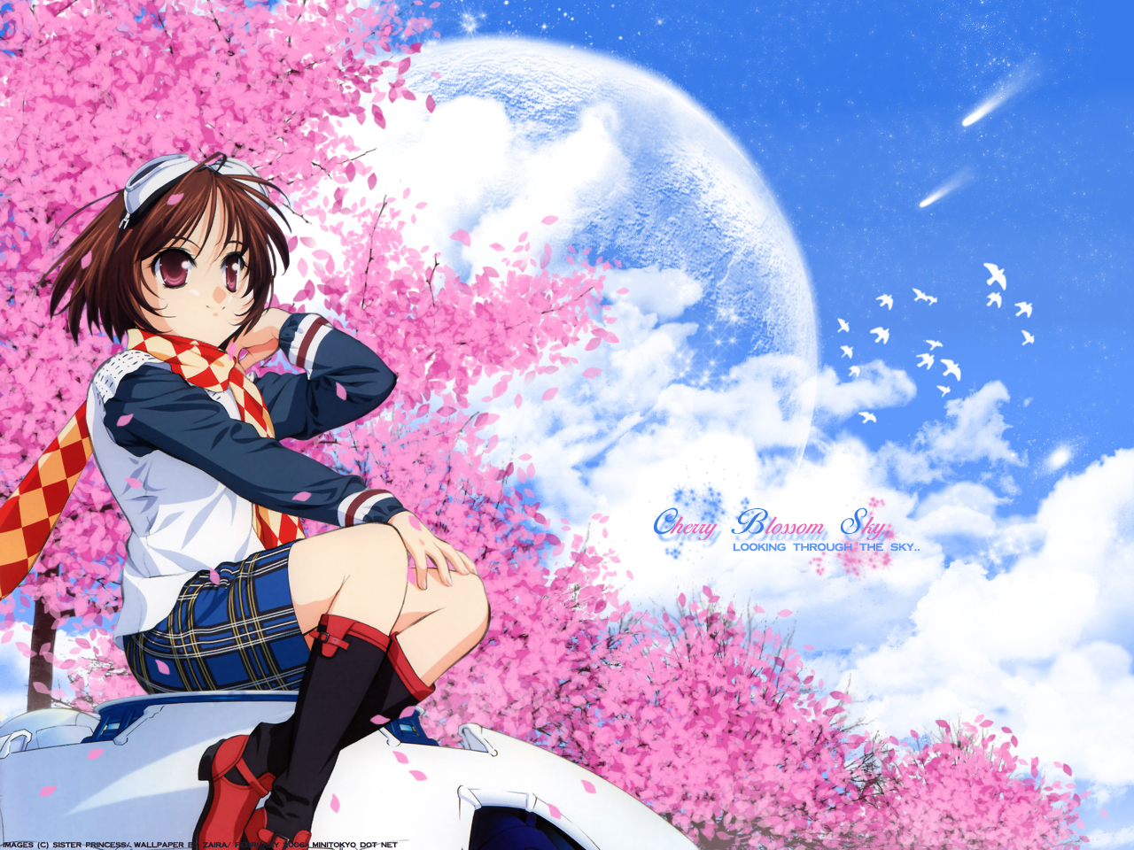 cherry_blossoms, flowers, minakami_rinrin, scarf, sister_princess, skirt, tenhiro_naoto