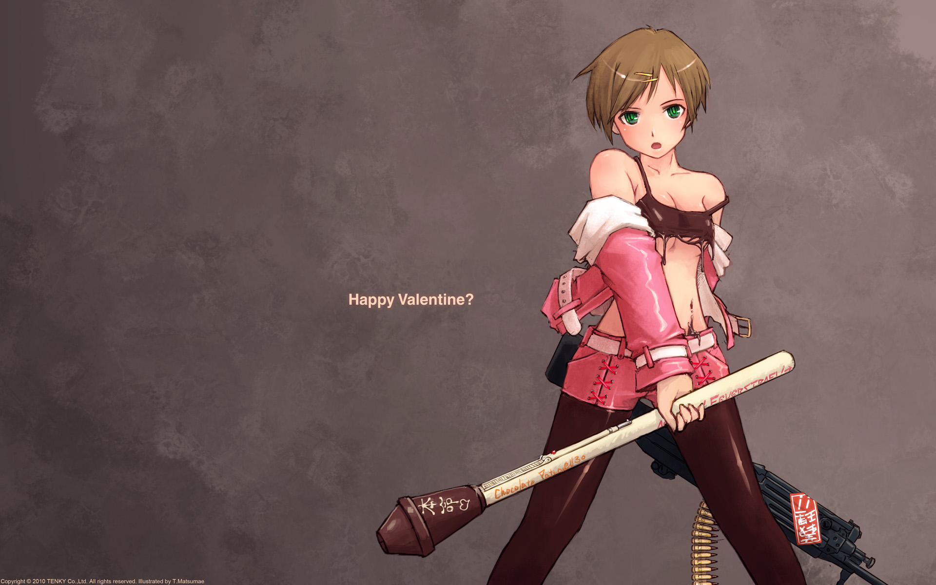 brown_hair, green_eyes, gun, matsumae_takumi, original, pantyhose, short_hair, shorts