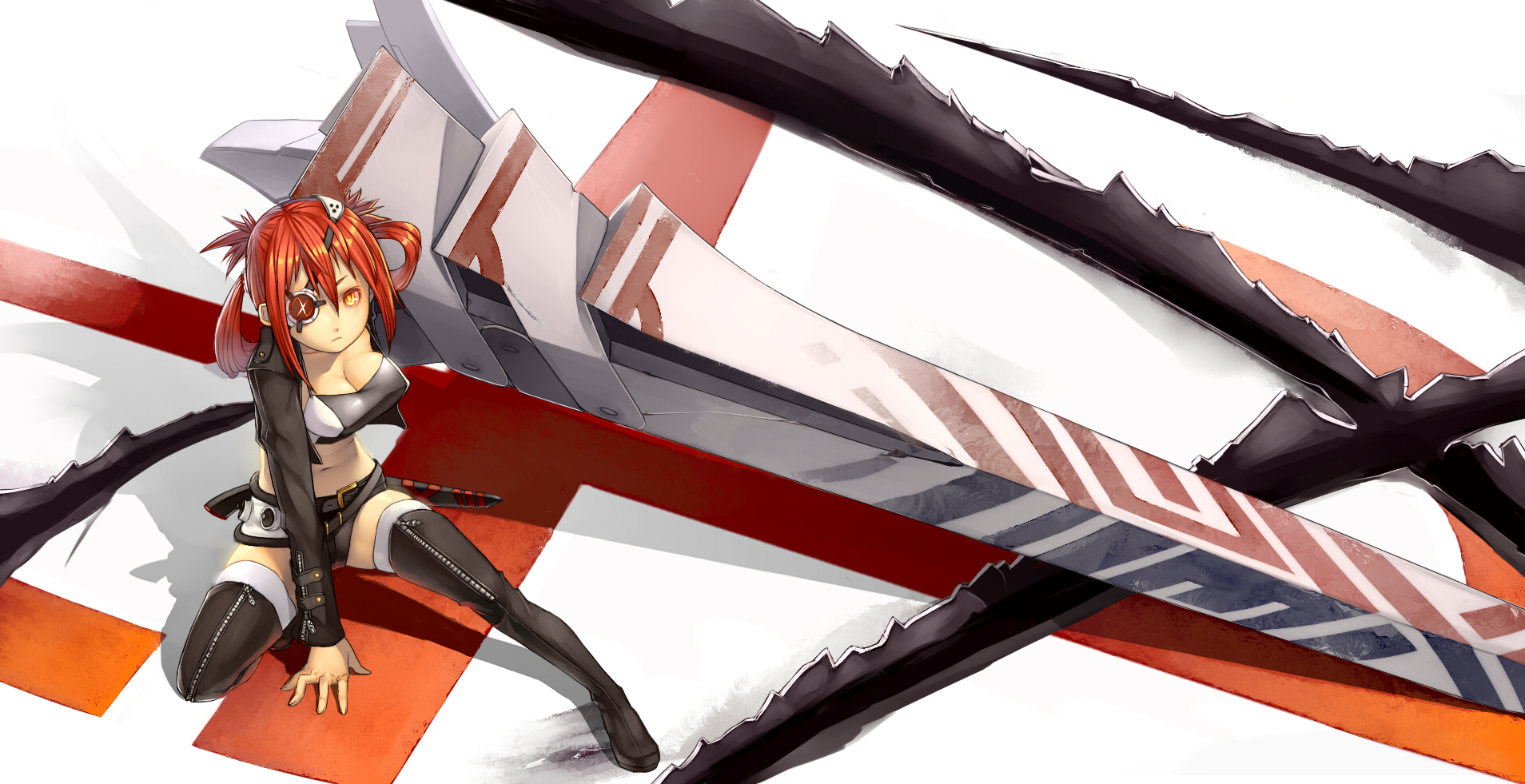 boots, original, red_hair, short_hair, sword, tissue_(pixiv), weapon, yellow_eyes