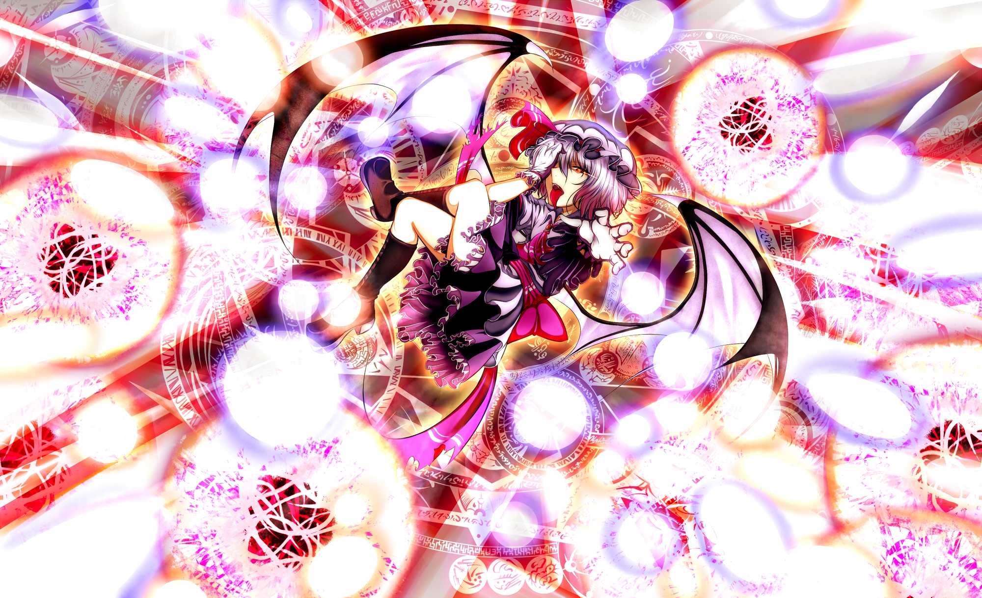 7f4df451, boots, dress, gloves, gray_hair, hat, magic, orange_eyes