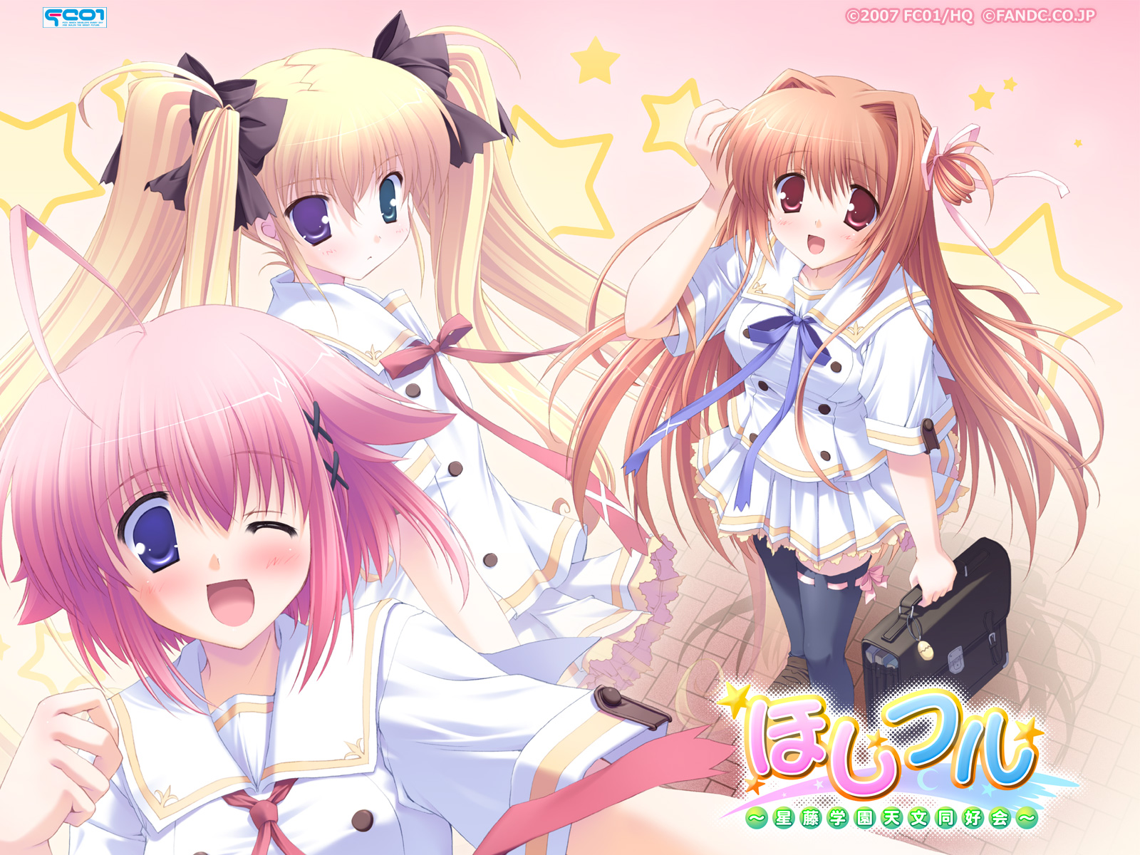 bicolored_eyes, blonde_hair, hoshiful, hoshikawa_ruka, ikegami_akane, kusuhara_kotone, long_hair, red_eyes