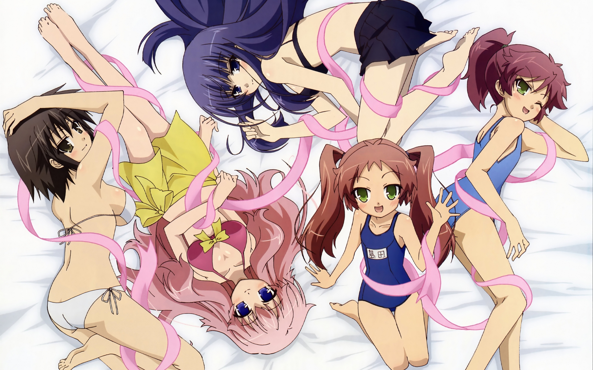 baka_to_test_to_shoukanjuu, bikini, blush, group, himeji_mizuki, kirishima_shouko, loli, megami