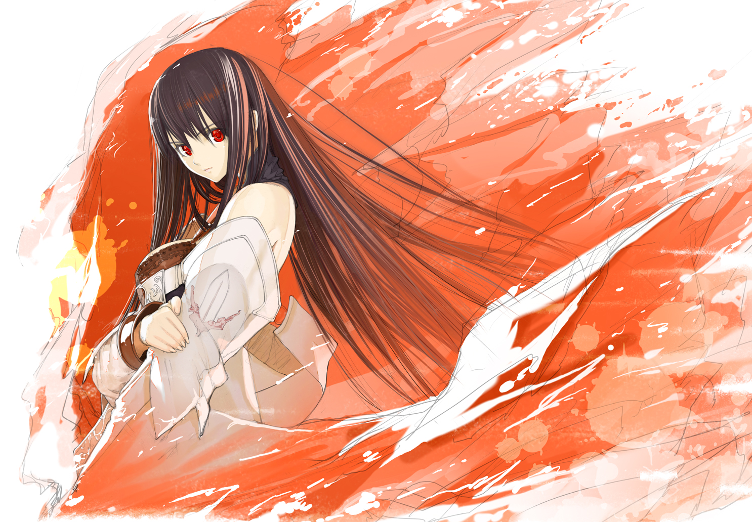 brown_hair, fire, long_hair, lord_of_vermilion, nakaba_reimei, red_eyes, rishia