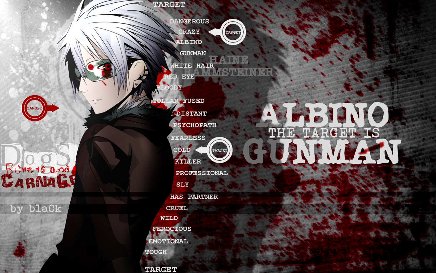 blood, dogs:_bullets_&_carnage, haine_rammsteiner, red_eyes, short_hair, sunglasses, white_hair