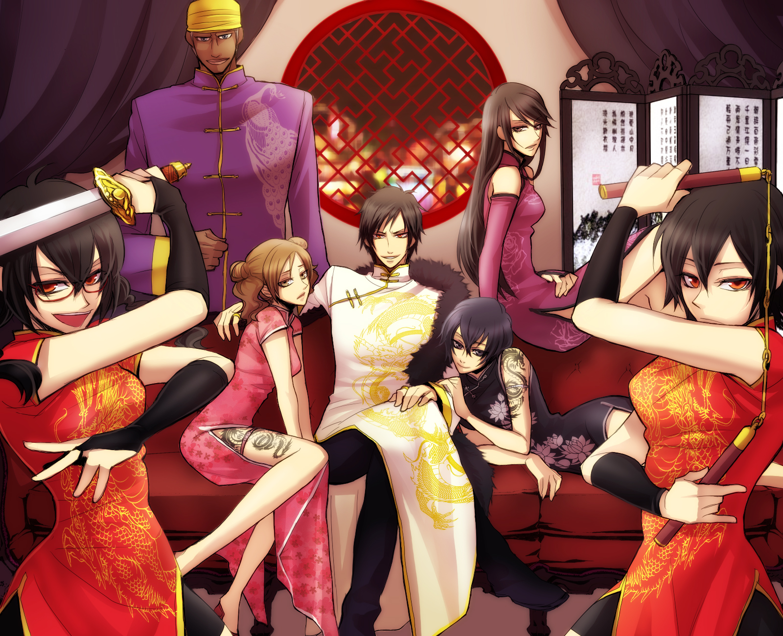 black_eyes, black_hair, braids, brezhnev_simon, brown_eyes, brown_hair, chinese_clothes, chinese_dress