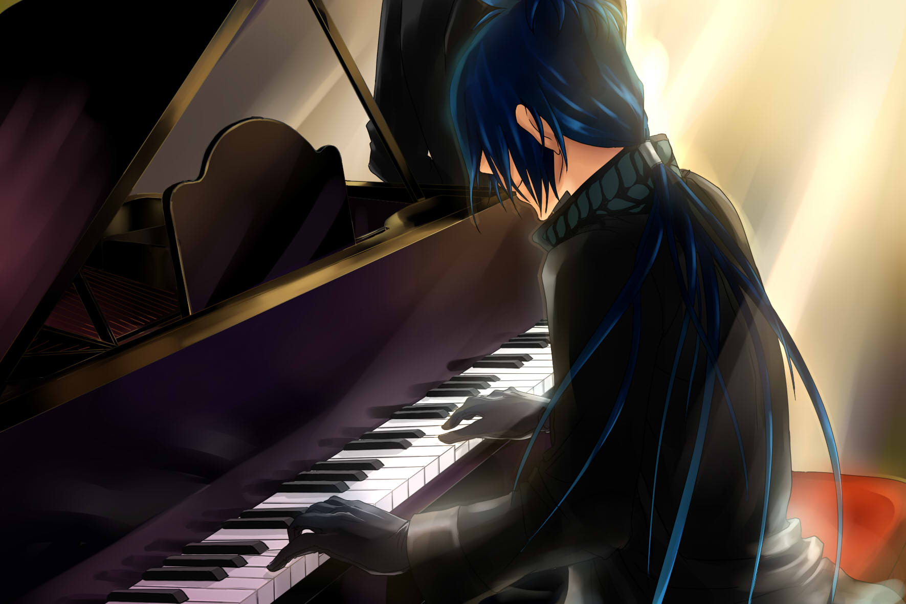all_male, blue_hair, gloves, instrument, katekyou_hitman_reborn, long_hair, male, piano