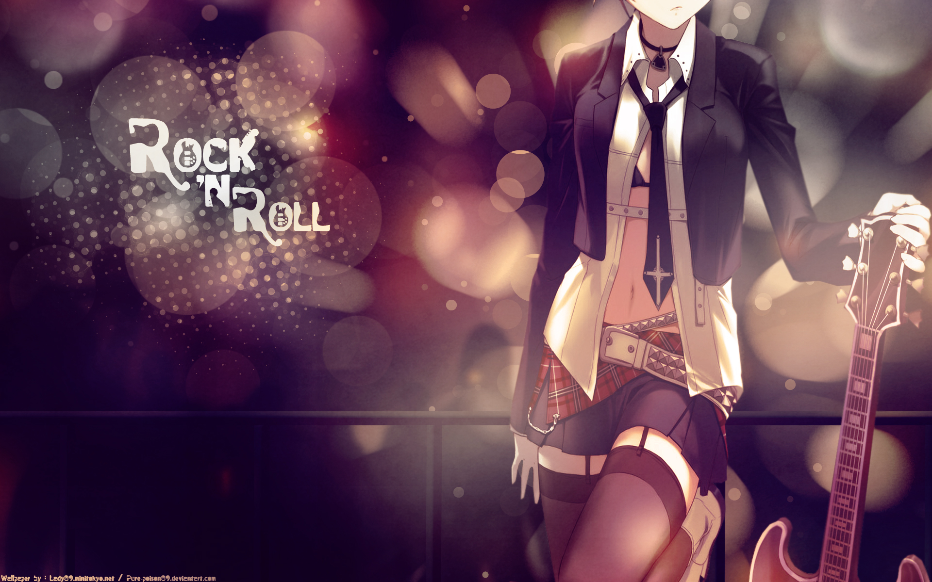 bra, garter_belt, guitar, instrument, necklace, open_shirt, skirt, tagme