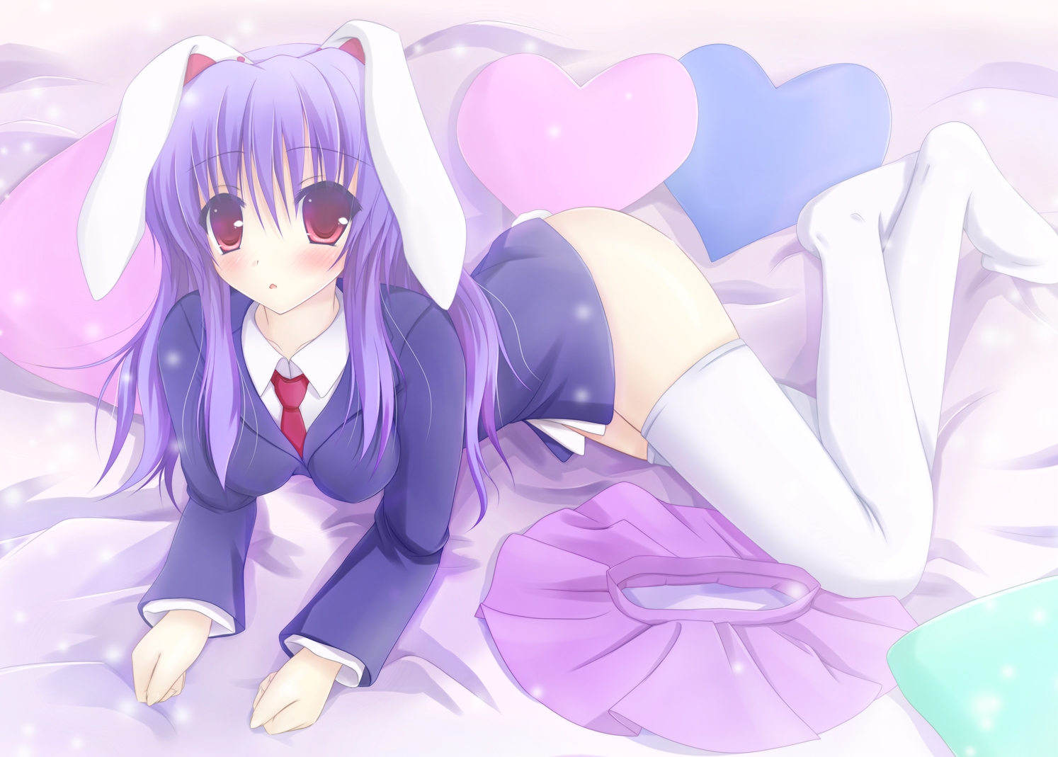 animal_ears, bunny_ears, bunnygirl, long_hair, naked_shirt, purple_hair, red_eyes, reisen_udongein_inaba