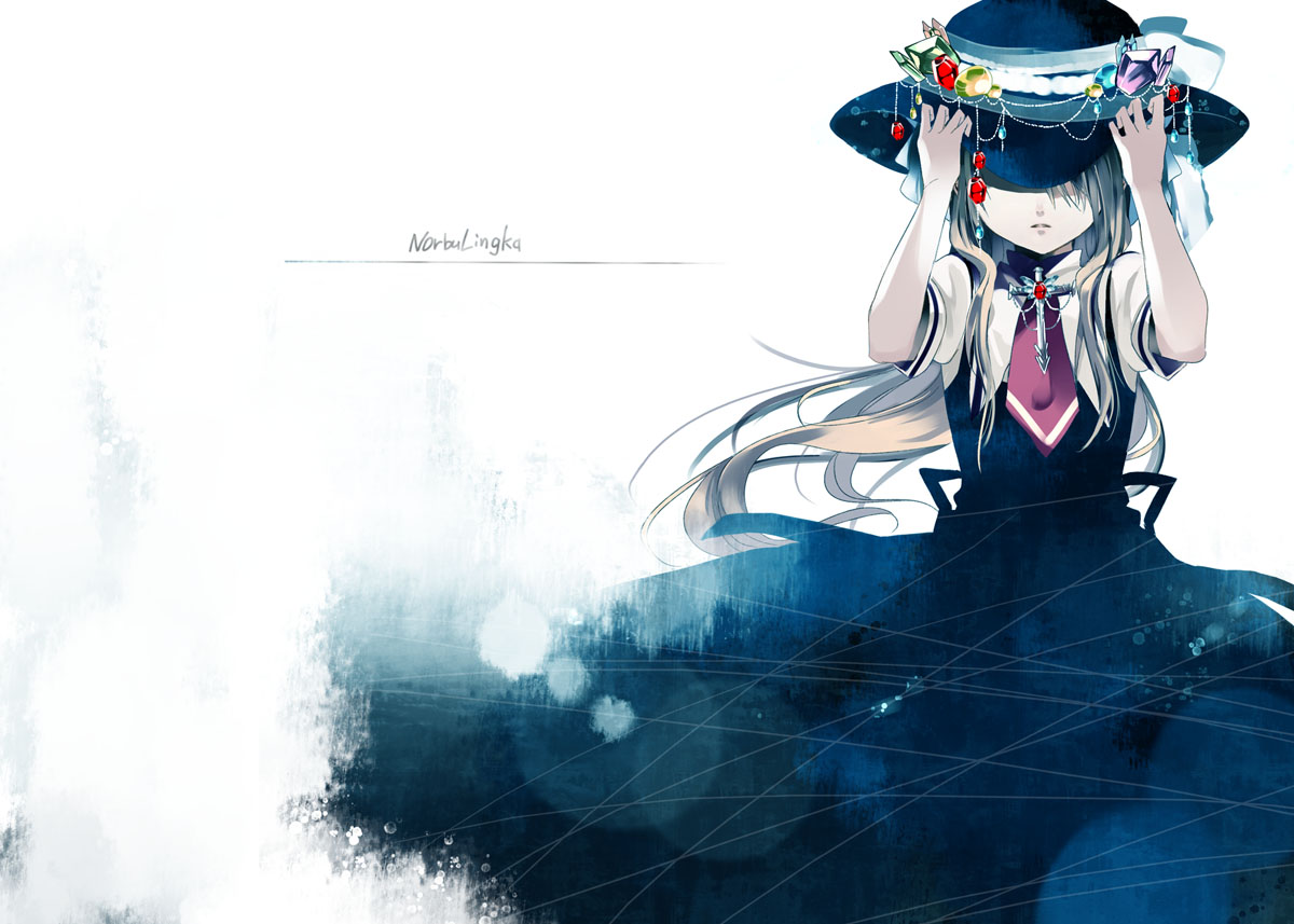 air, dress, hat, kamio_misuzu, tie, wemu_(ivycrown), white