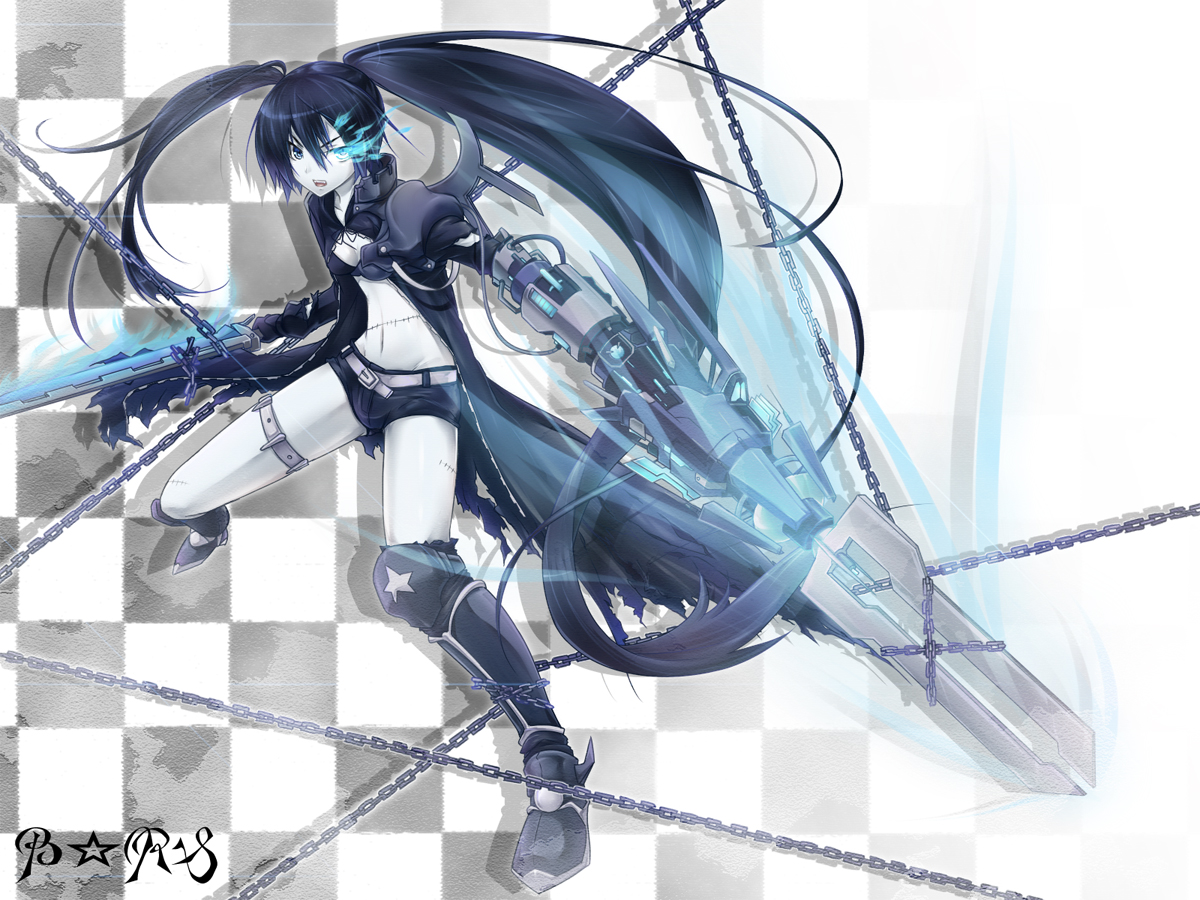 black_rock_shooter, chain, gun, kuroi_mato, sword, weapon, yukinon