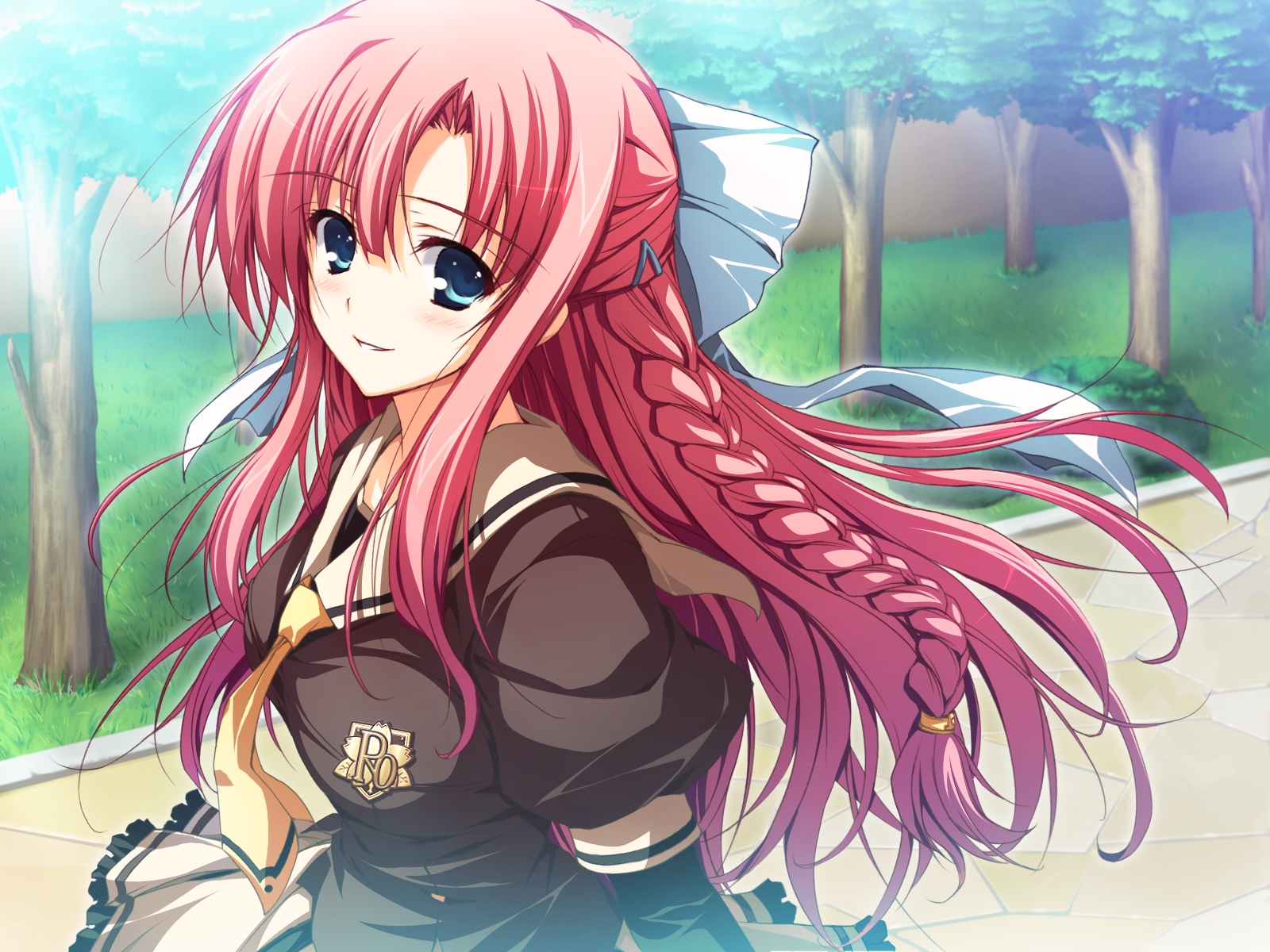 akatsuki_no_goei, blue_eyes, game_cg, long_hair, nikaidoh_aya, red_hair, school_uniform, syangrila, tomose_shunsaku
