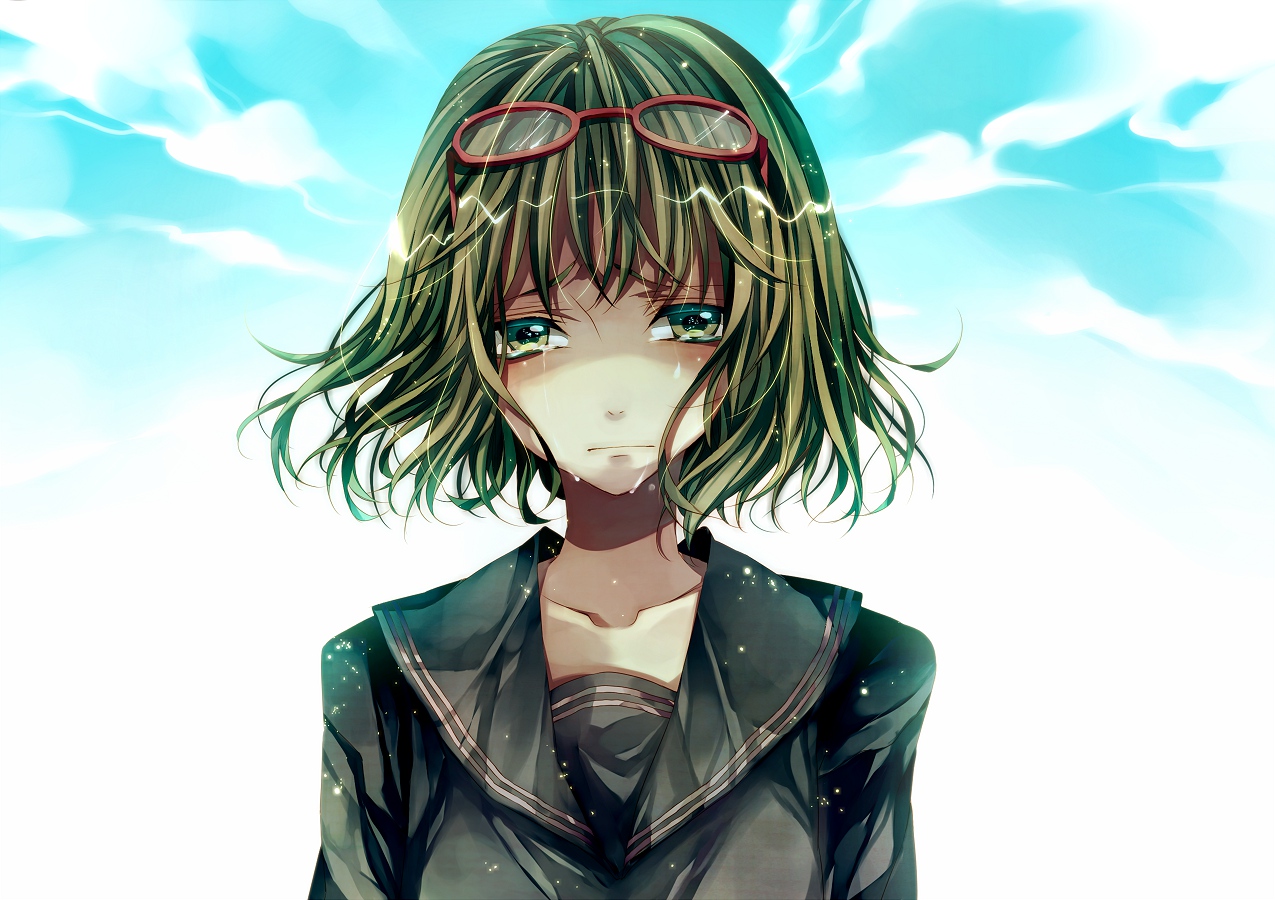 crying, glasses, gumi, tears, vocaloid, yowamushi_montblanc_(vocaloid)