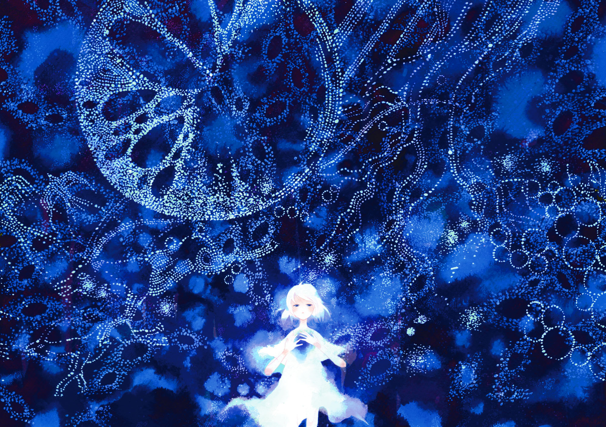 blue, blue_eyes, dress, original, short_hair, white_hair, yoshida_yoshitsugi