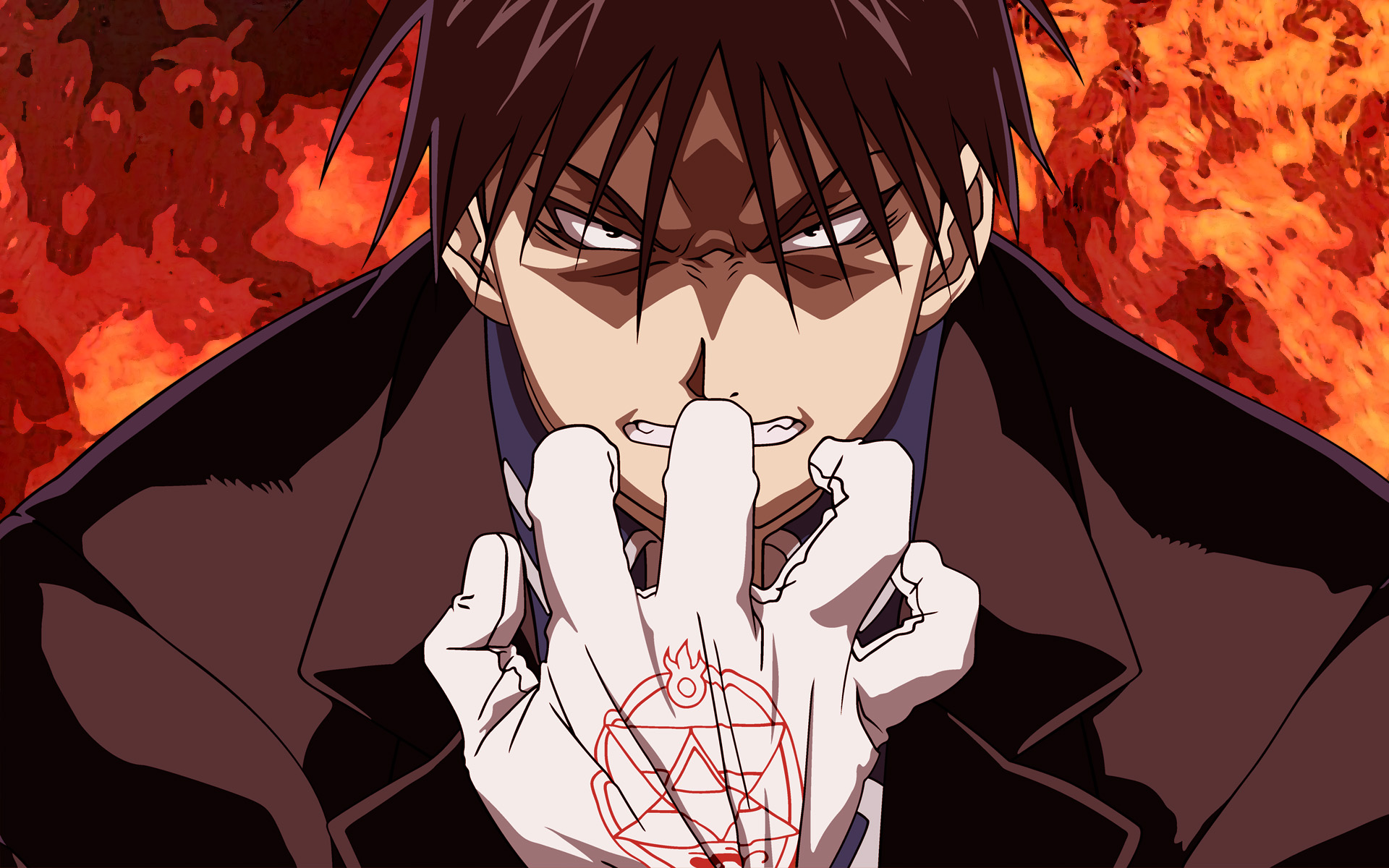 black_eyes, black_hair, fire, fullmetal_alchemist, roy_mustang