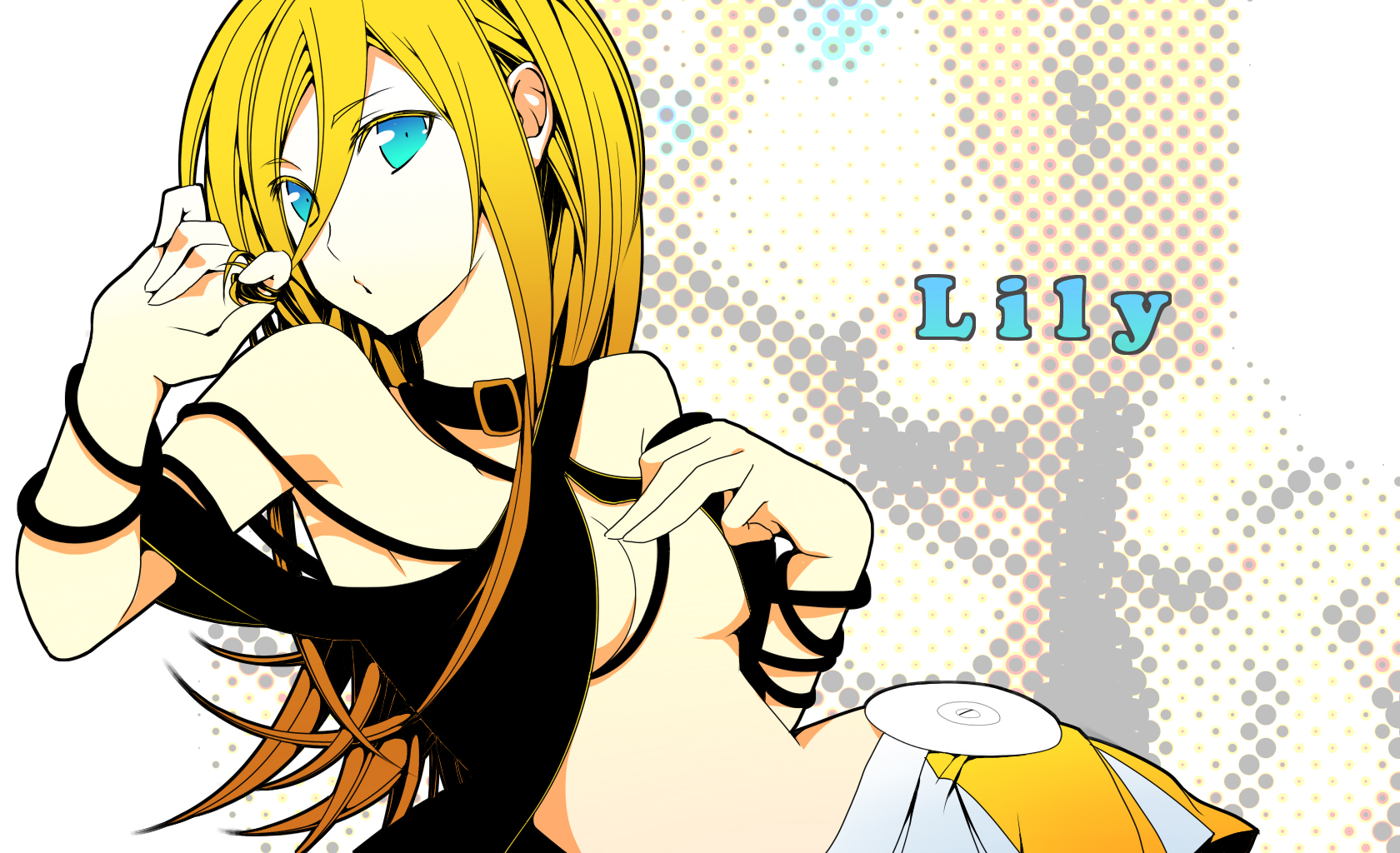 blonde_hair, breasts, cleavage, lily_(vocaloid), tsubaki_ki, vocaloid