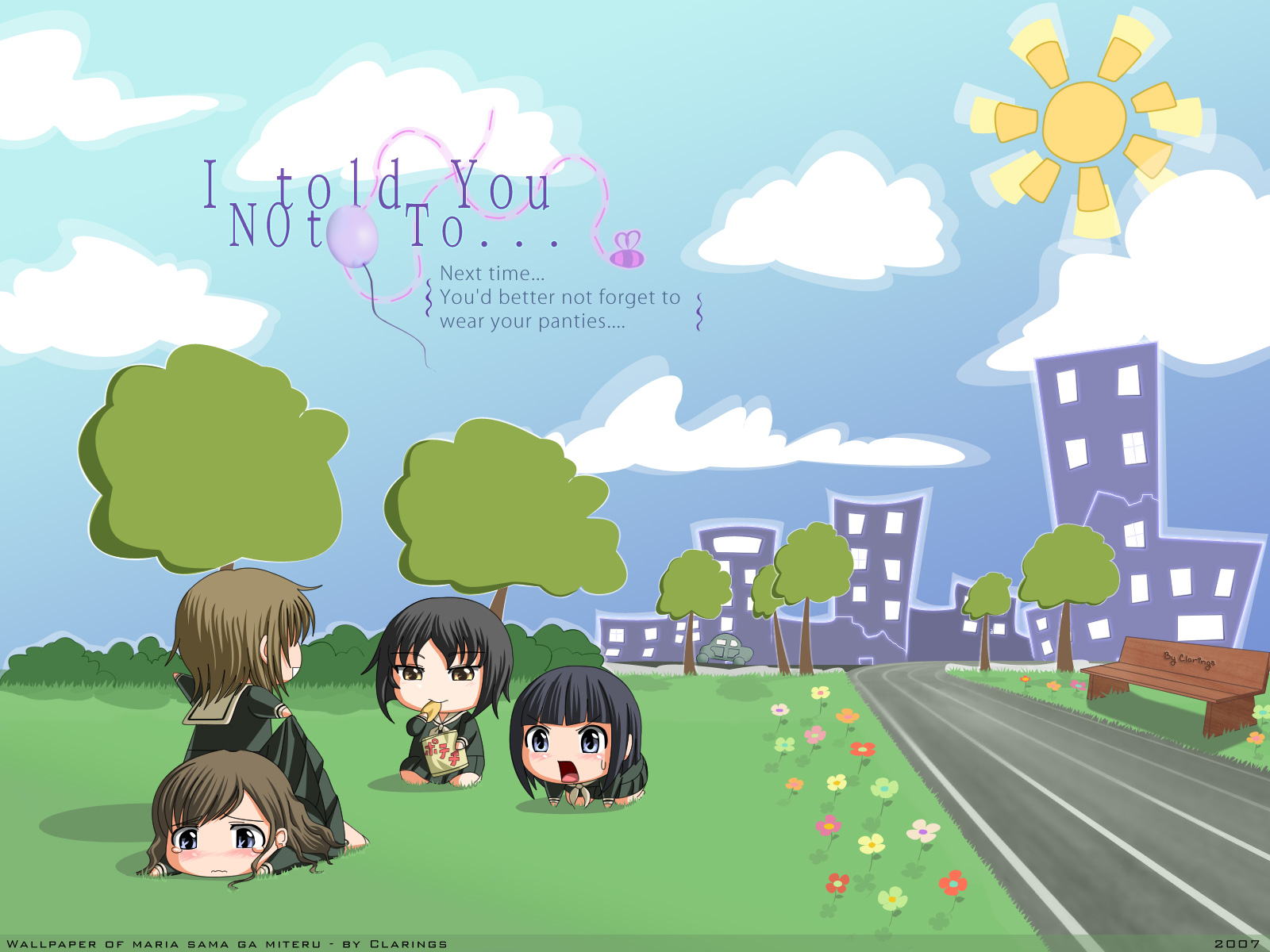 black_hair, blue_eyes, brown_hair, chibi, gensou_ninja, kanina_shizuka, long_hair, maria-sama_ga_miteru