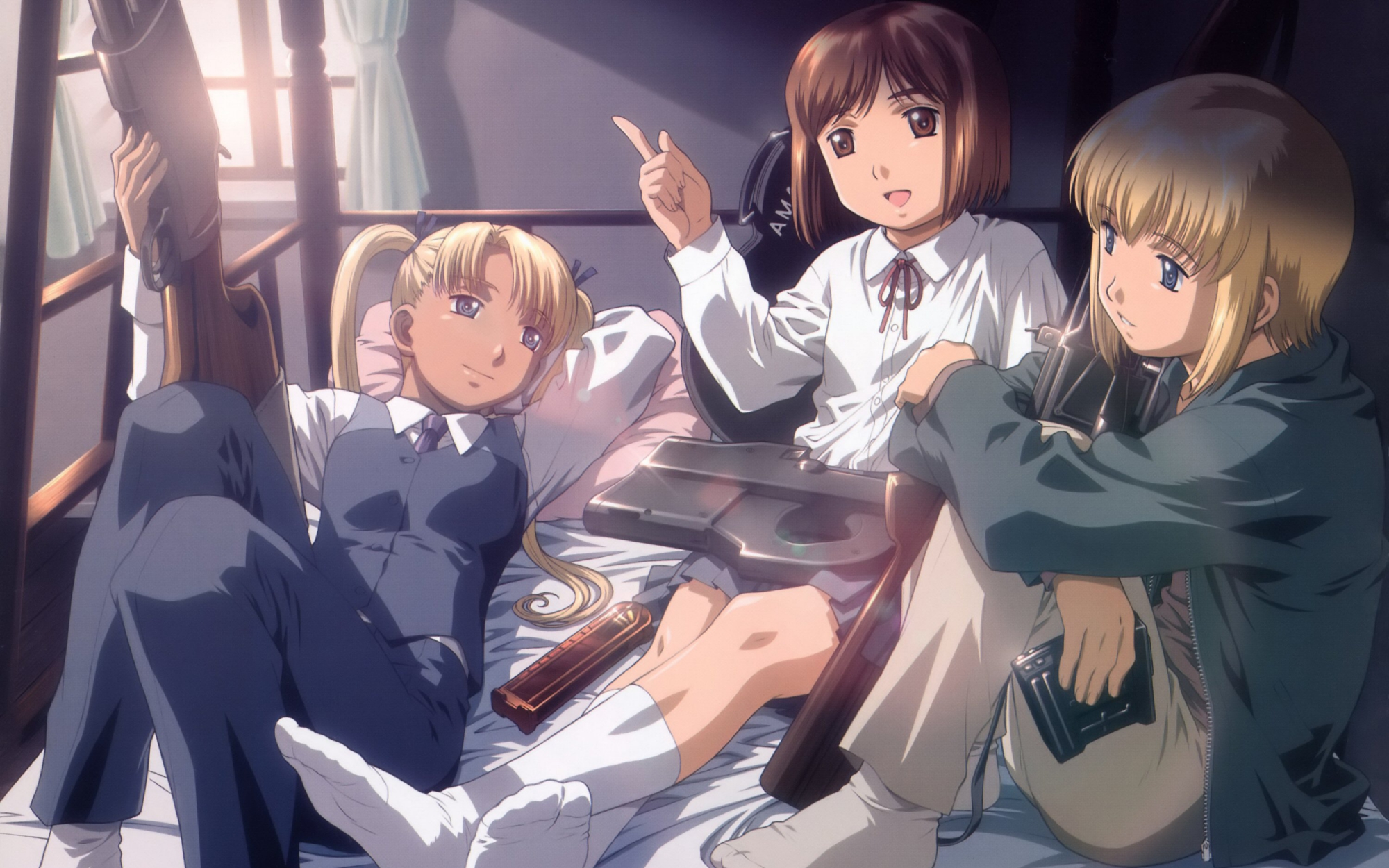 blonde_hair, gun, gunslinger_girl, henrietta, rico, scan, socks, triela