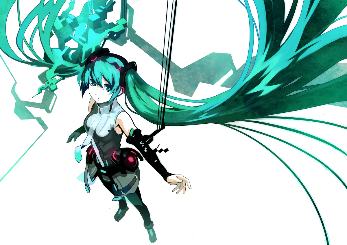 blue_eyes, green_hair, hatsune_miku, long_hair, miku_append, tie, twintails, vocaloid