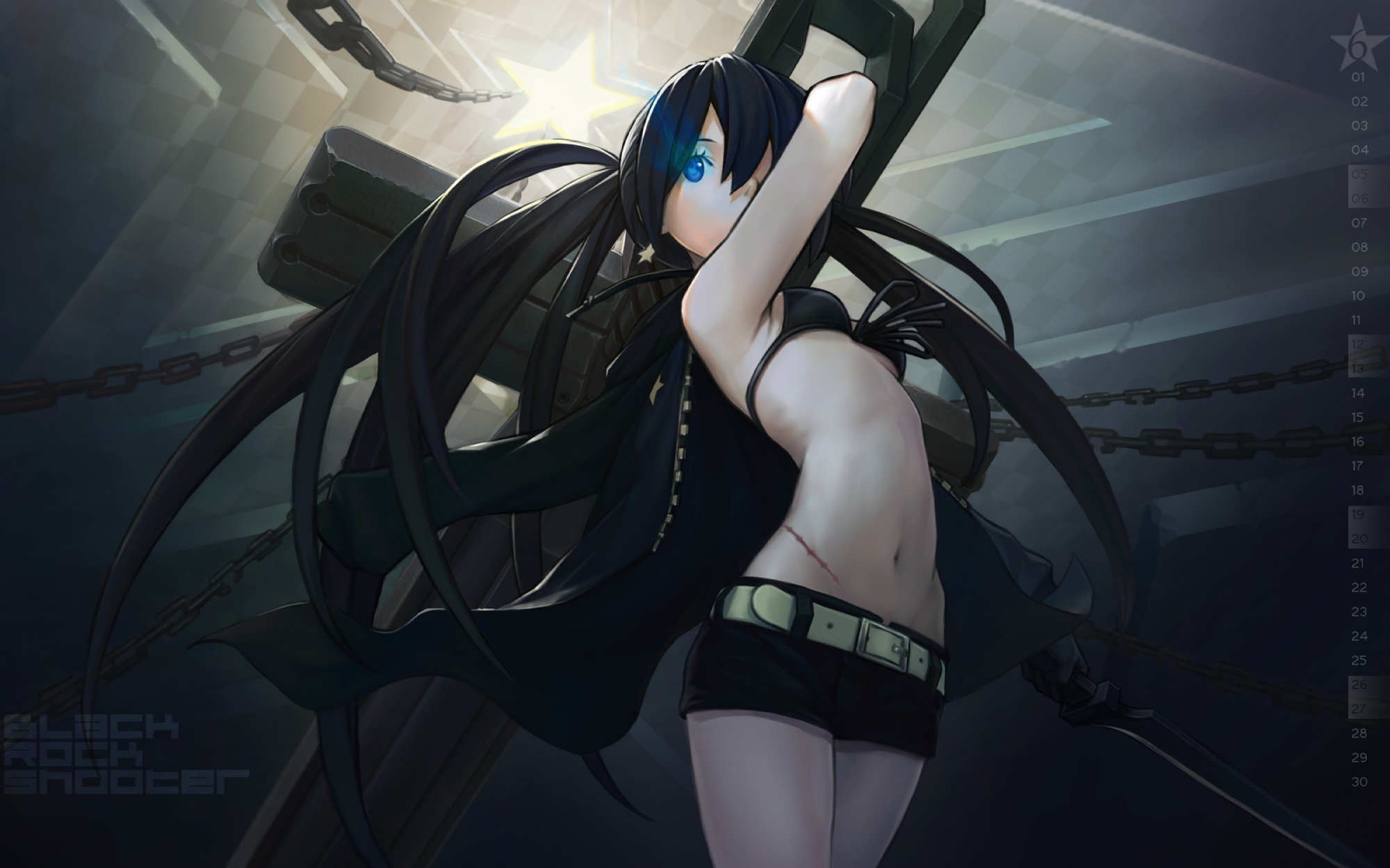 black_rock_shooter, chain, gun, kuroi_mato, nfb-zmc, scar, sword, weapon