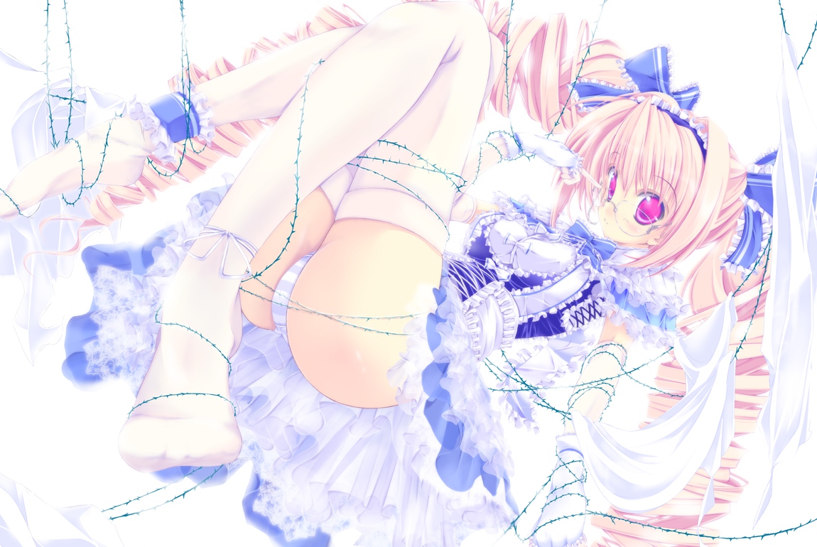 blonde_hair, elbow_gloves, glasses, gloves, kuon_itsuki, lolita_fashion, original, panties