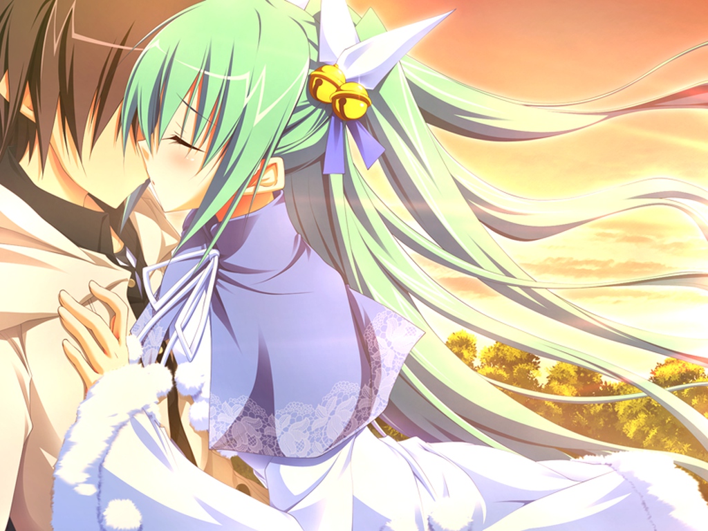 alcot, blush, ezekiel, game_cg, green_hair, kiss, long_hair, nimura_yuushi