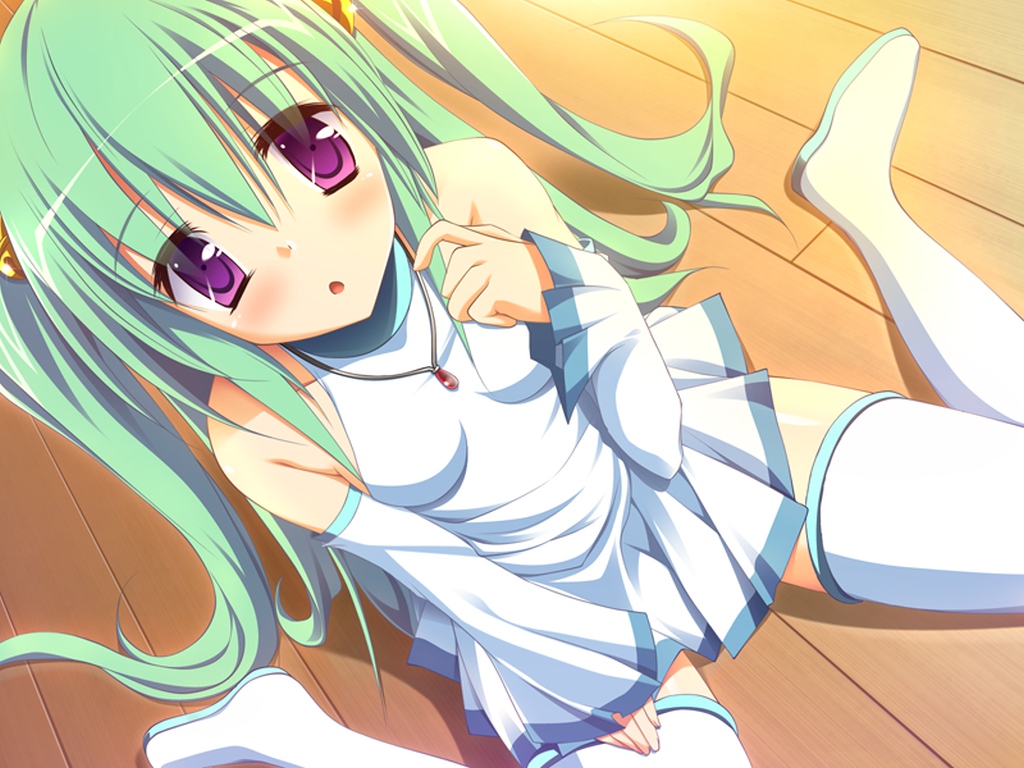 alcot, blush, boots, dress, ezekiel, game_cg, green_hair, long_hair
