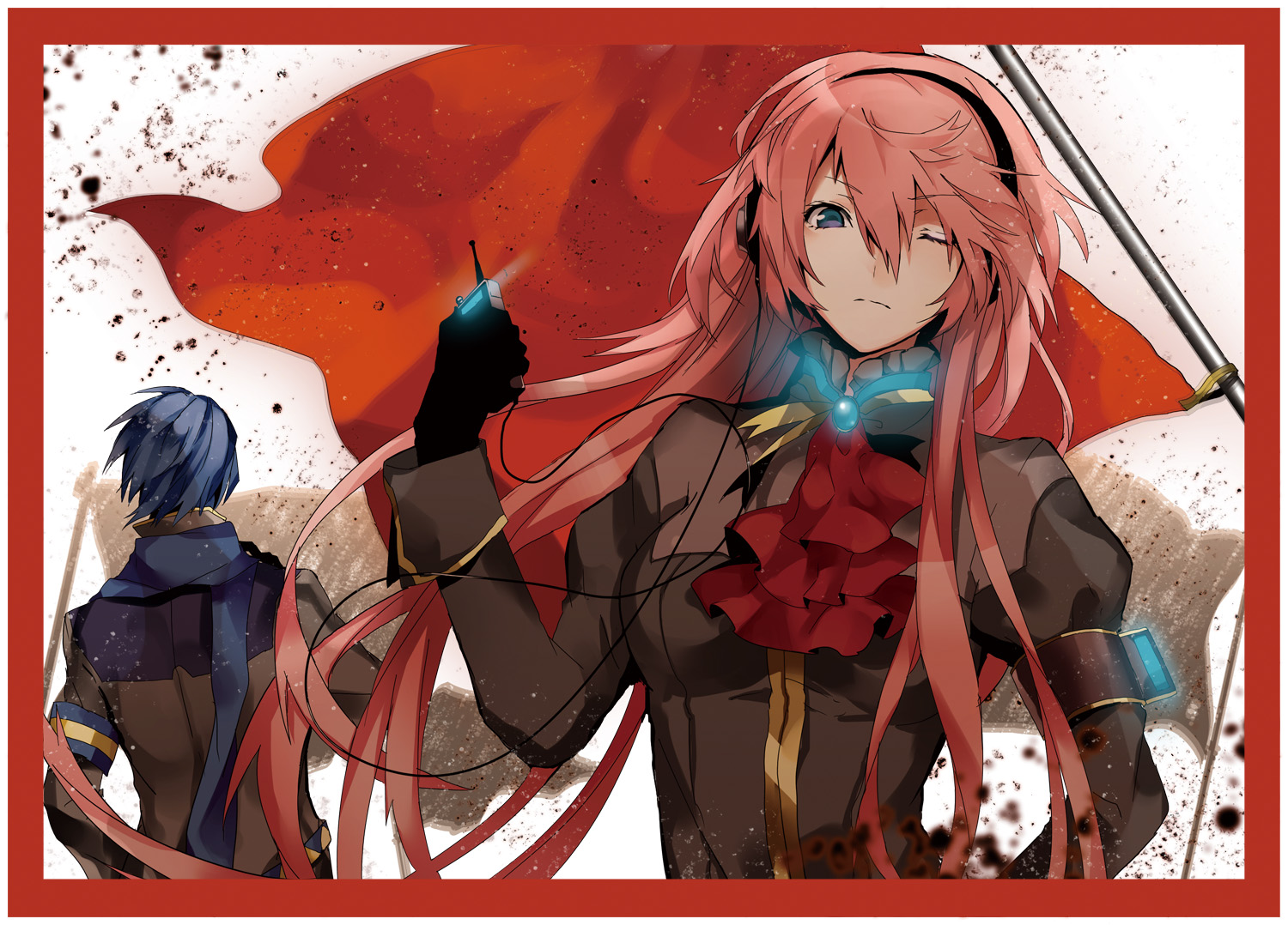 arisaka_ako, blue_hair, gloves, headphones, kaito, male, megurine_luka, pink_hair