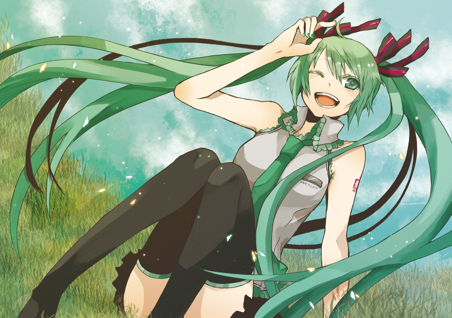 buzz, hatsune_miku, sky, twintails, vocaloid