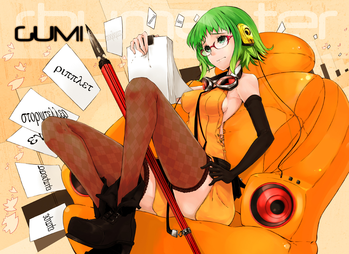 boots, glasses, goggles, gumi, headphones, mirre, vocaloid
