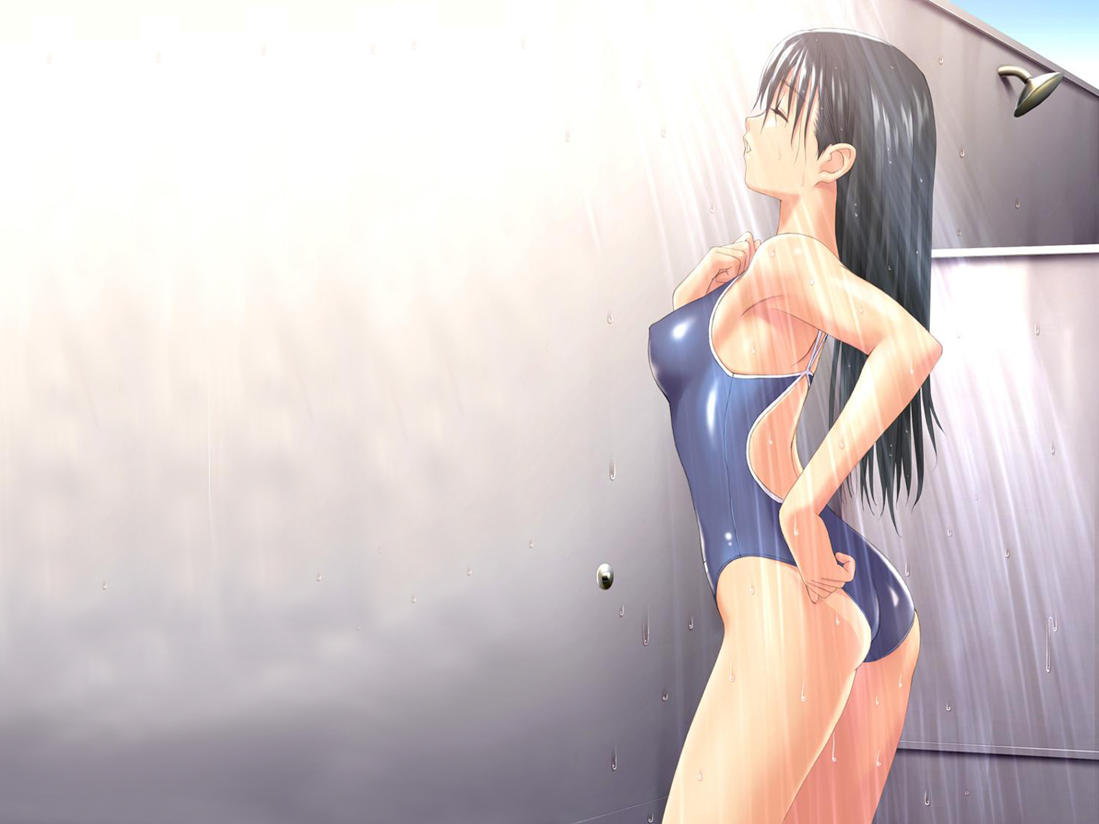 mizushima_asa, shower, sora_no_iro_mizu_no_iro, swimsuit, taka_tony