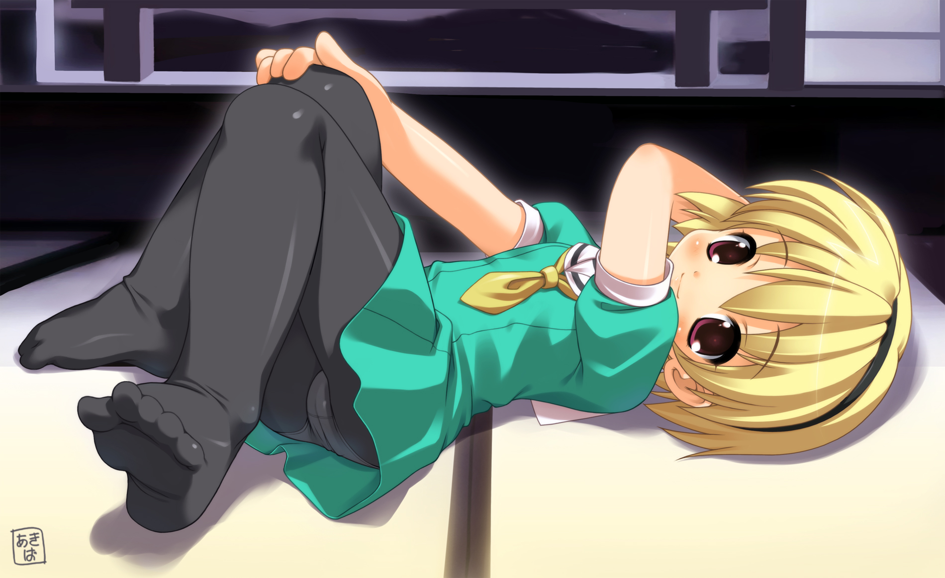 akiba_hideki, blonde_hair, higurashi_no_naku_koro_ni, houjou_satoko, panties, pantyhose, underwear