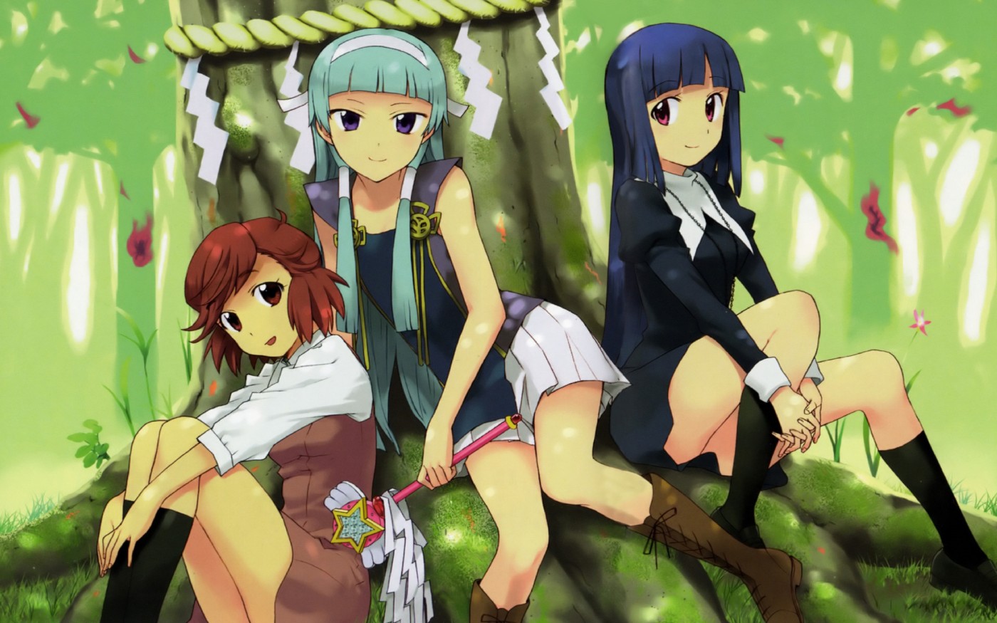 aoba_tsugumi, blue_hair, kannagi_crazy_shrine_maidens, nagi, takenashi_eri, zange