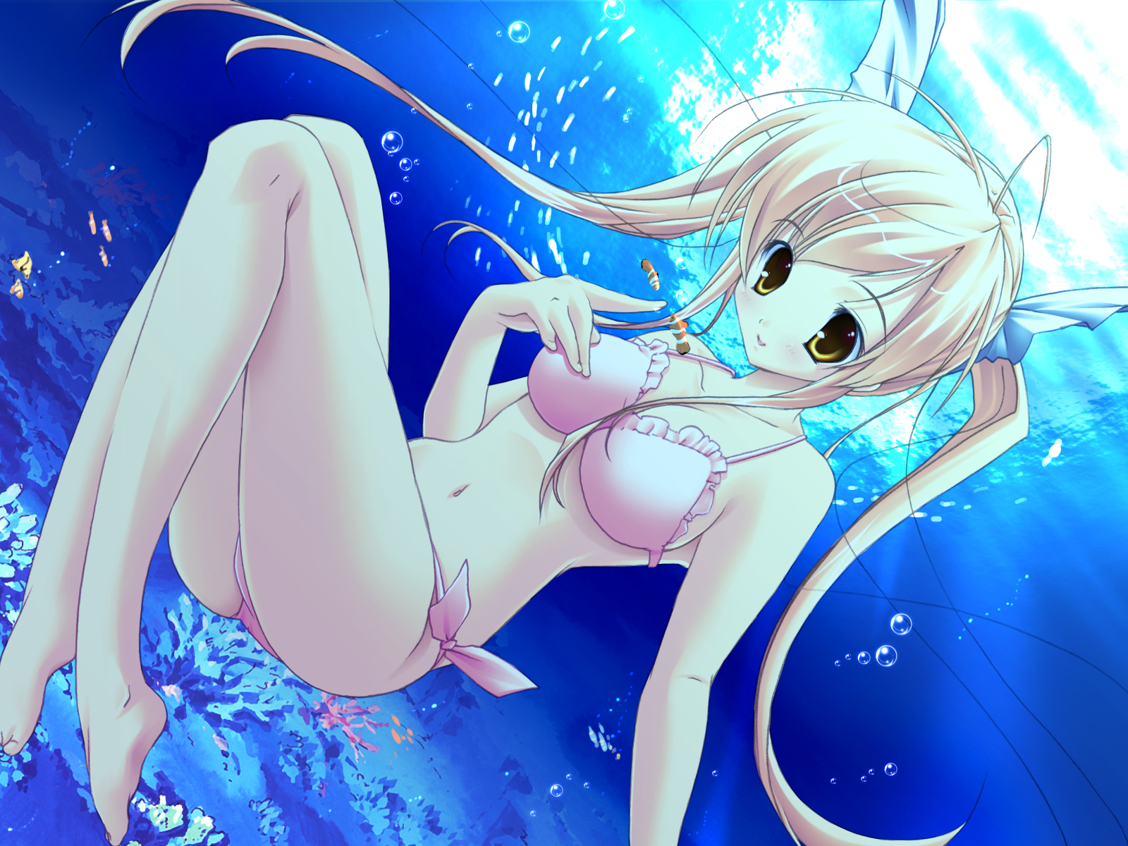 animal, bikini, fish, mikeou, pink_chuchu, swimsuit, twintails, water
