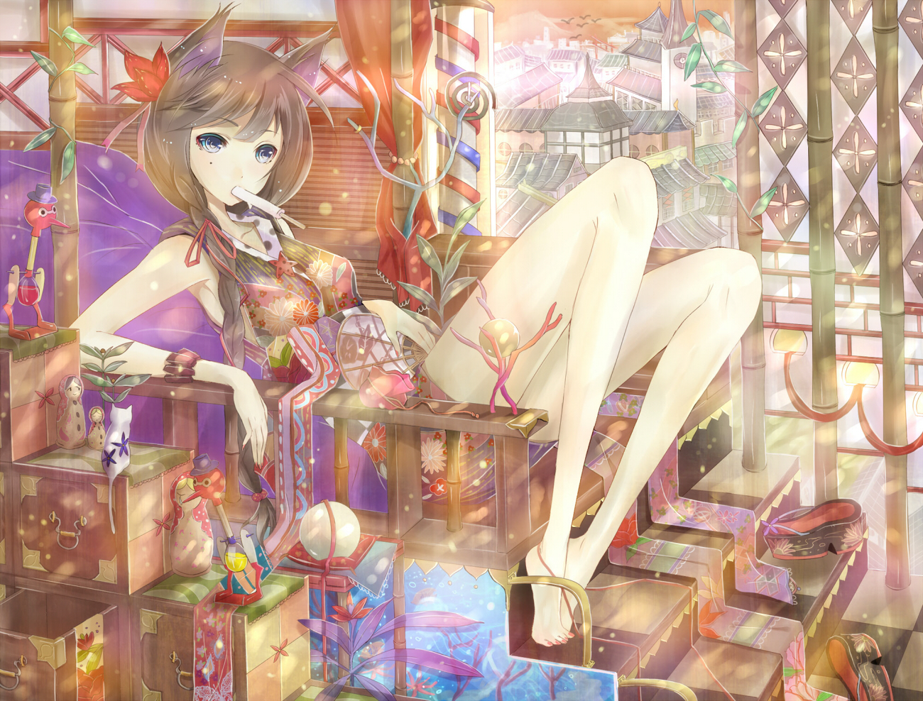 animal_ears, blue_eyes, brown_hair, original, yuna_(rutera)
