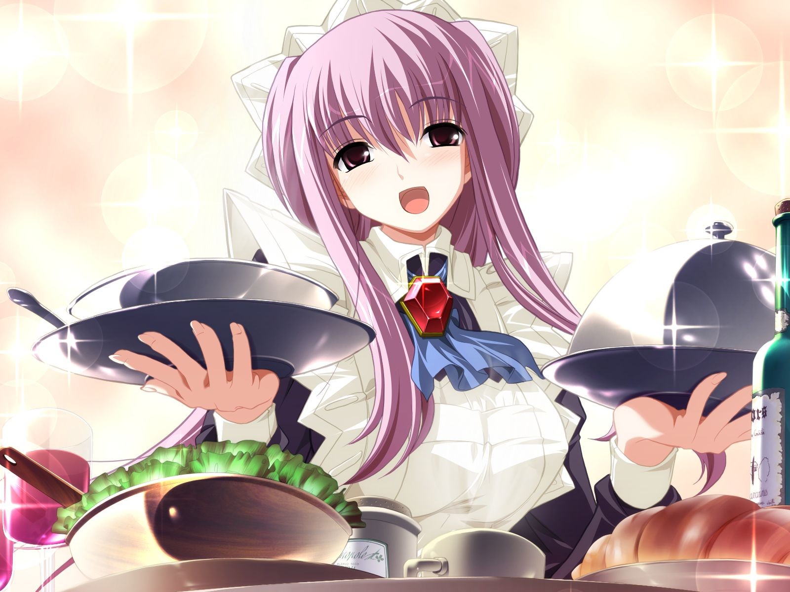 food, hagall_valkyr, maid, purple_hair, shirogane_no_soleil, tsurugi_hagane