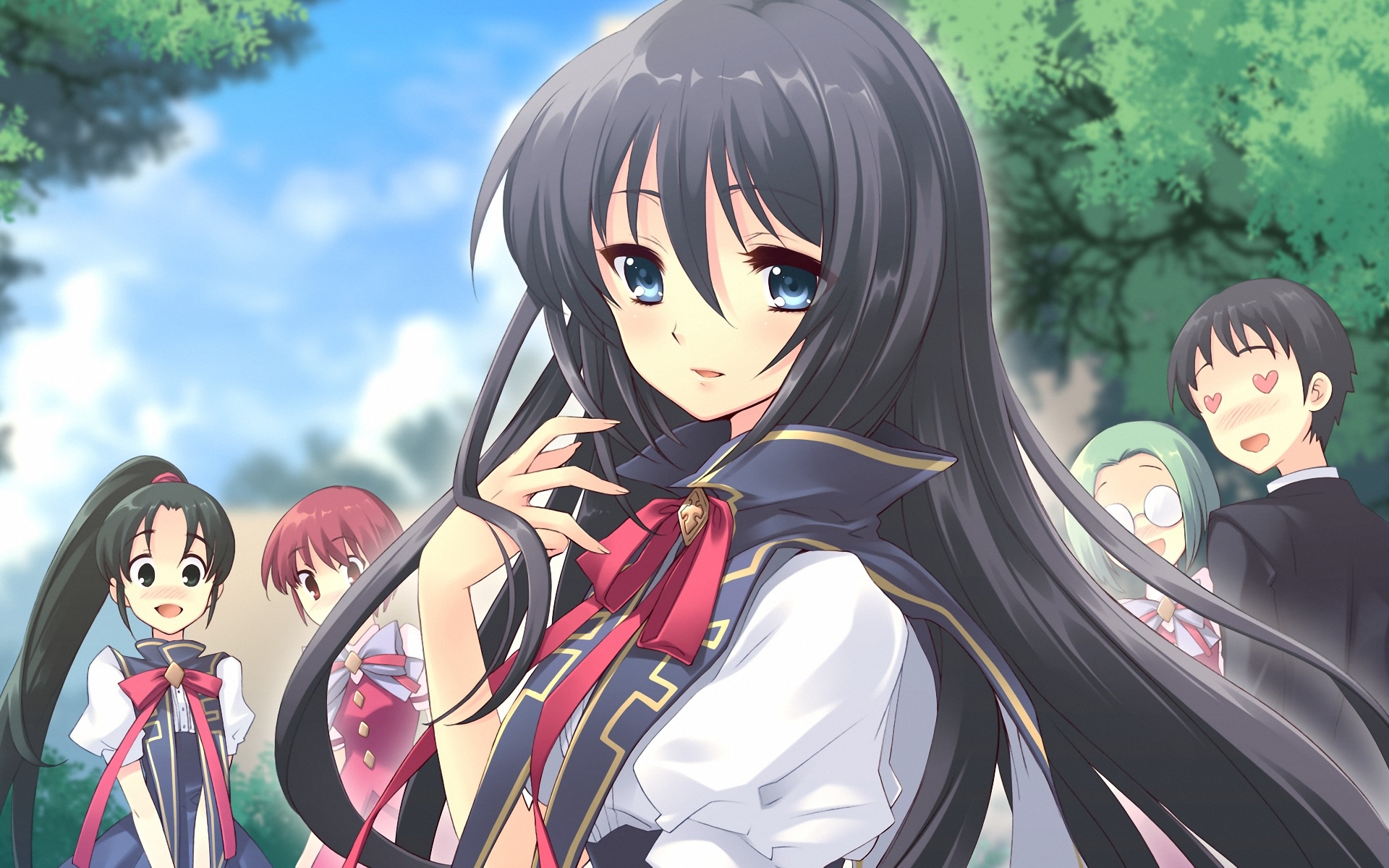 black_hair, blue_eyes, flyable_heart, itou_noiji, kimi_no_nagori_wa_shizuka_ni_yurete, long_hair, shirasagi_mayuri, sky
