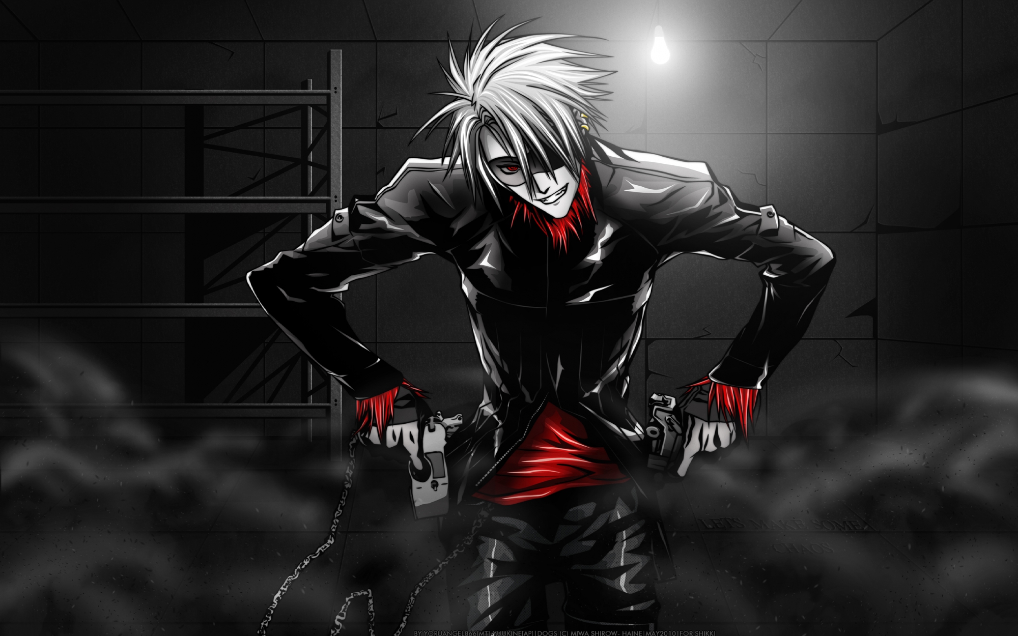 dogs:_bullets_&_carnage, glasses, gun, haine_rammsteiner, polychromatic, red_eyes, short_hair, weapon