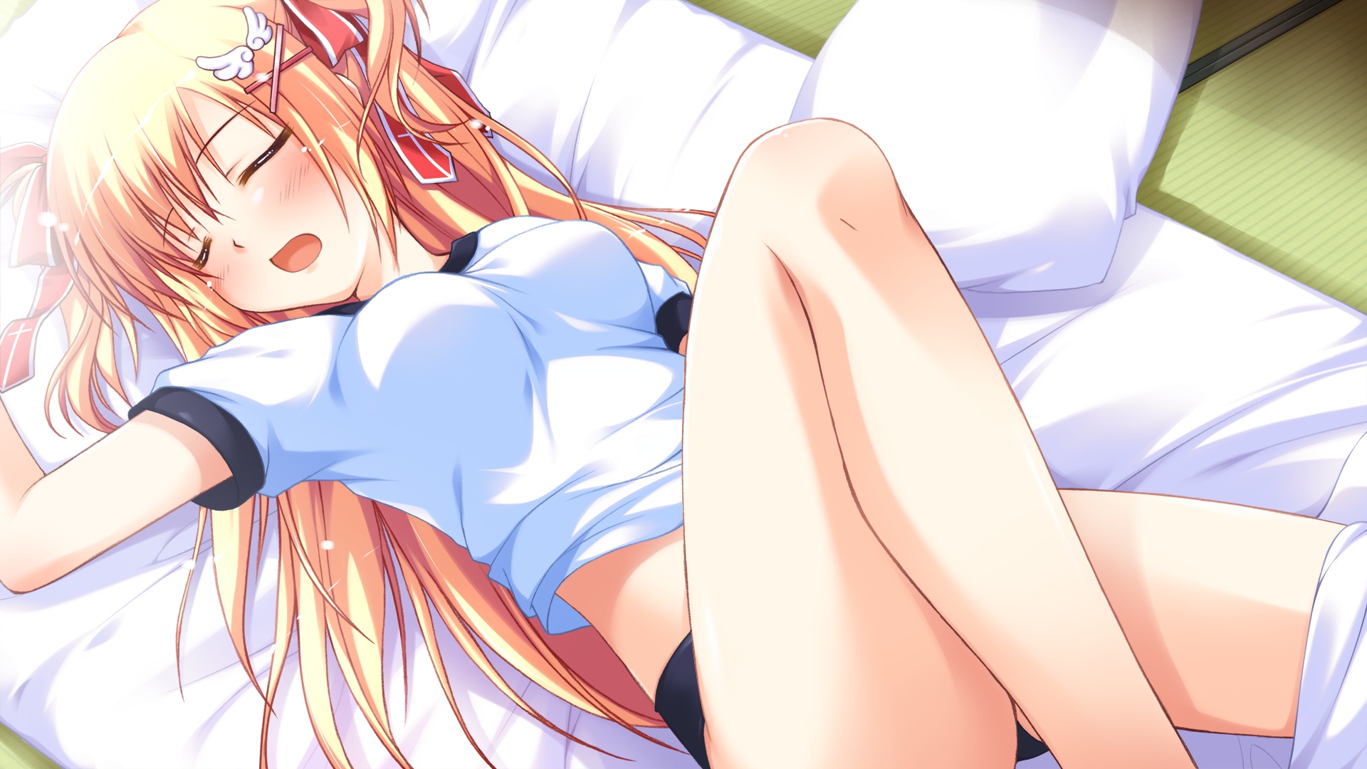 bed, bloomers, game_cg, gym_uniform, iro_ni_ide_ni_keri_waga_koi_wa, narumi_yuu, sleeping, tenjo_rio, windmill_(company)
