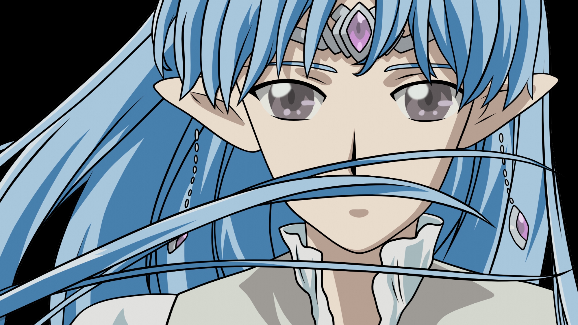 blue_hair, close, lafiel, pointed_ears, seikai_no_monshou, seikai_no_senki, tiara, transparent