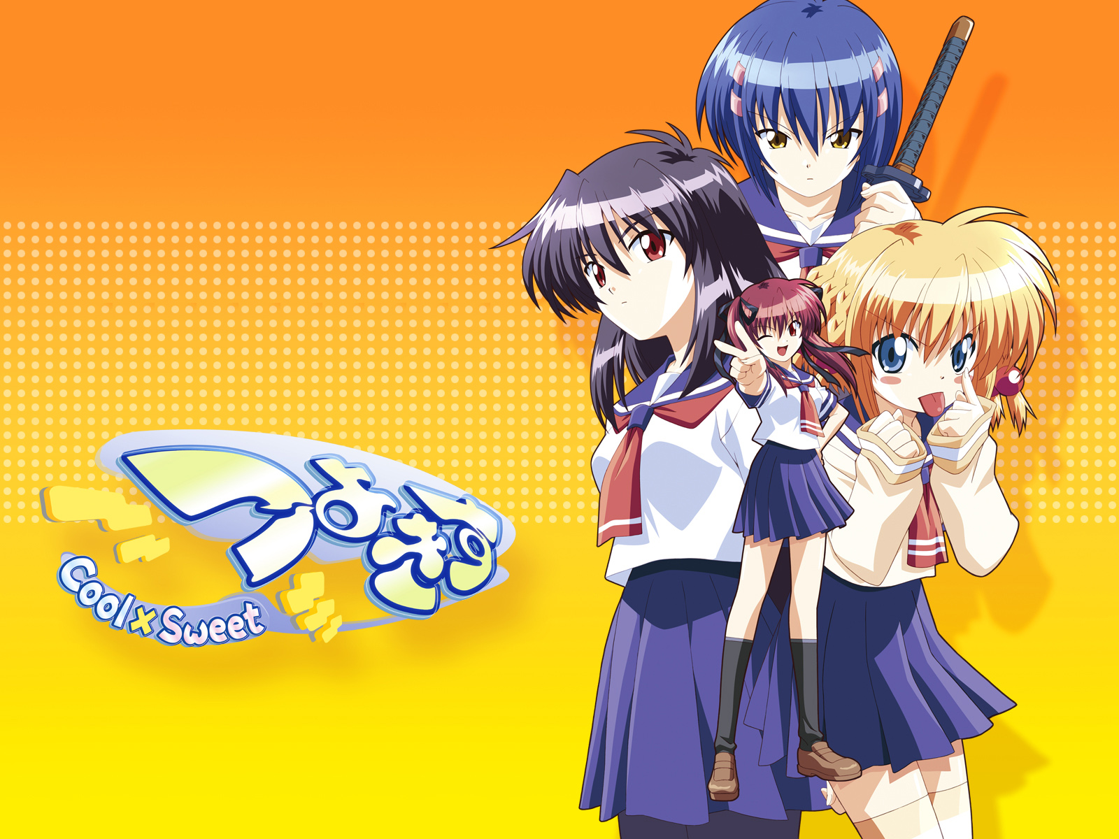 kanisawa_kinu, konoe_sunao, kurogane_otome, school_uniform, sword, tsuyokiss_cool_x_sweet, weapon, yashi_nagomi