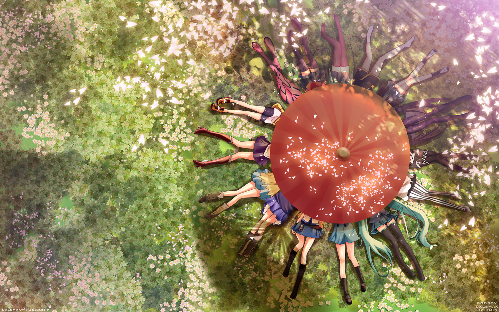 aisaka_taiga, crossover, darkstalkers, demon, dxlsmax_(lizhimin), fairy_tail, fatina, fight_ippatsu_juuden-chan, flowers, group, haruka_(pokemon), hatsune_miku, hirasawa_yui, kanu, koihime_musou, k-on!, lucy_heartfilia, macross, macross_frontier, makinami_mari_illustrious, morrigan_aensland, nagato_yuki, neon_genesis_evangelion, plug_cryostat, pokemon, ranka_lee, sailor_moon, sheryl_nome, succubus, suzumiya_haruhi, suzumiya_haruhi_no_yuutsu, toradora, tower_of_druaga, tsukino_usagi, twintails, umbrella, vocaloid
