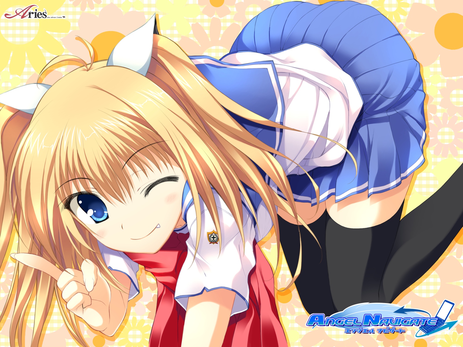 angel_navigate, blue_eyes, fang, inuzumi_masaki, long_hair, morino_hinako, school_uniform, thighhighs