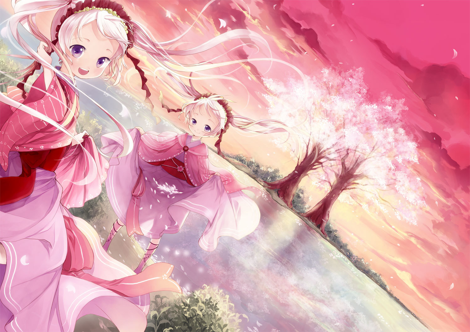 japanese_clothes, jpeg_artifacts, kaedena_akino, kimono, pink_hair, purple_eyes