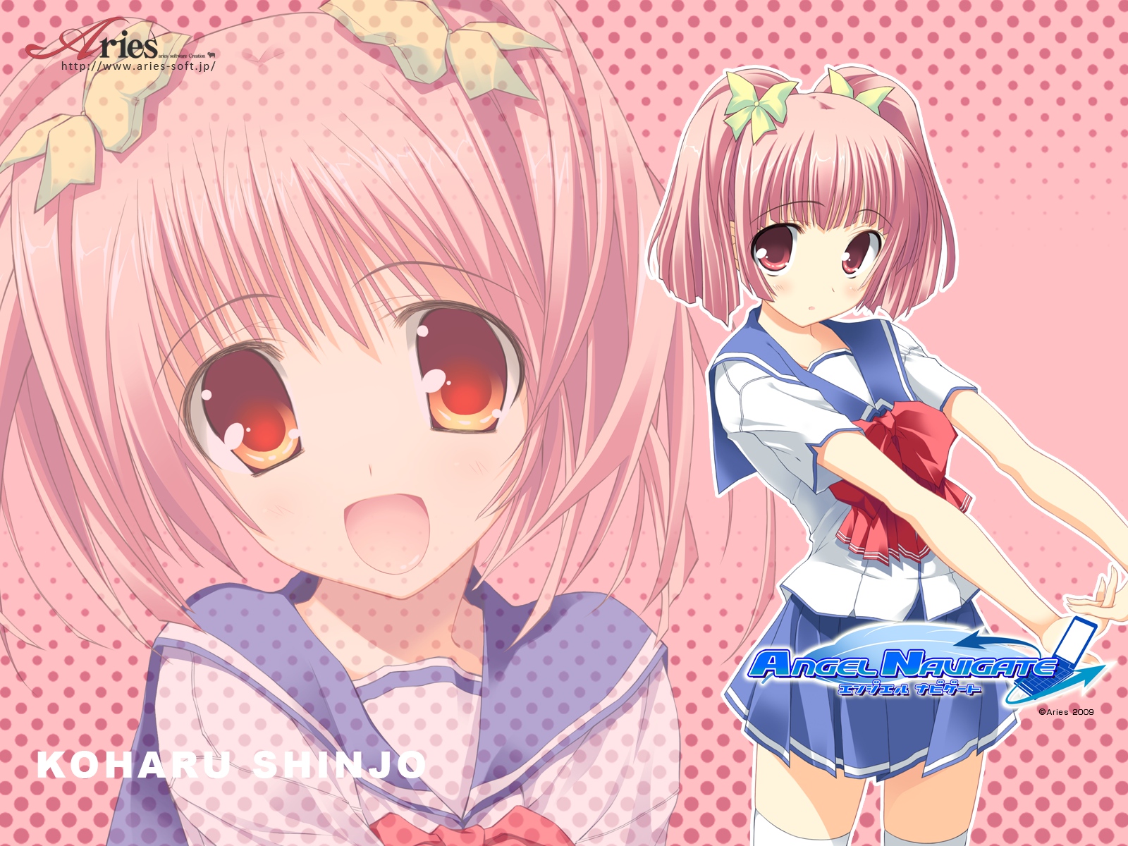 angel_navigate, brown_eyes, inuzumi_masaki, pink_hair, shinjou_koharu, thighhighs
